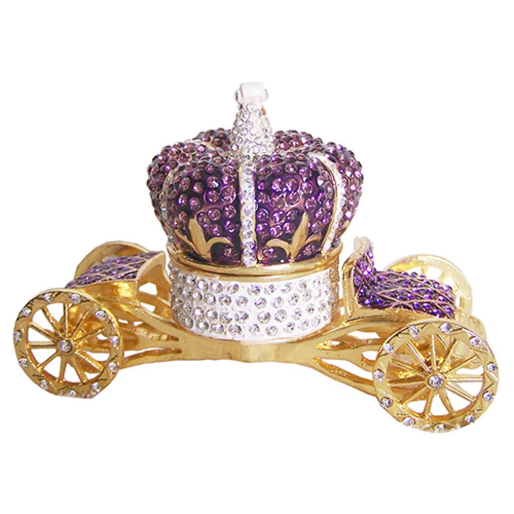 Vintage Metal Crown Carriage Jewelry Box - Elegant Bejeweled Ring Holder for Weddings, Engagements & Proposal - Unique Victorian-Style Trinket Box & Home Decor Gift