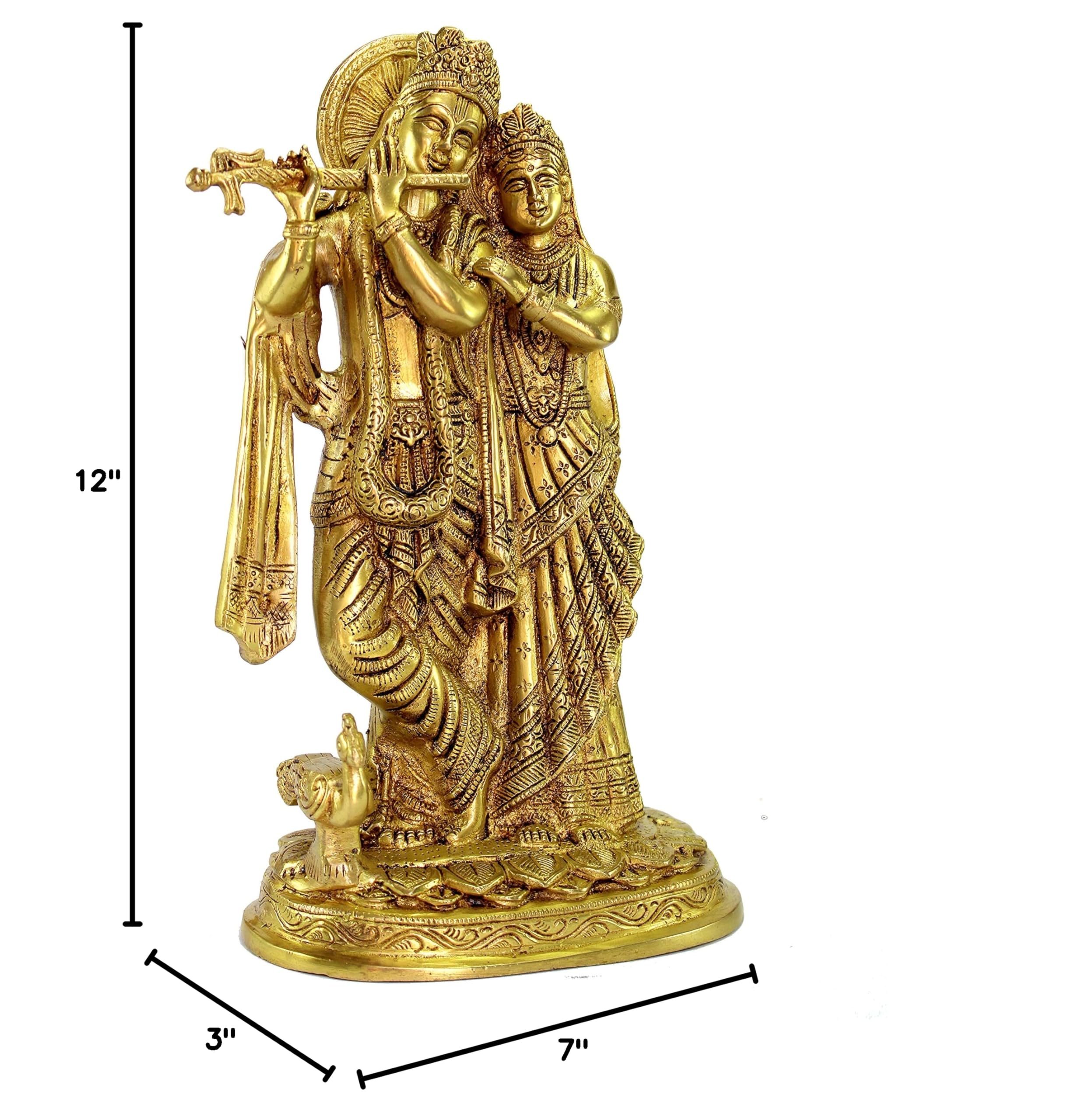 12 Inch Brass Radha Krishna Murti Idol Statue - Handcrafted Hindu Deity Sculpture for Pooja, Home Decor & Spiritual Altar | Perfect for Diwali, Wedding Gifts & Temple Worship