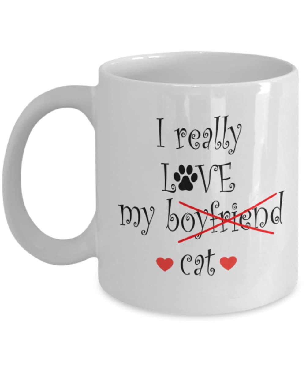 Funny Cat Coffee Mug - 'I Really Love My Boyfriend' Cute Cat Lover Gift for Women & Men - Perfect for Tea, Coffee, or Hot Chocolate at Home or Office