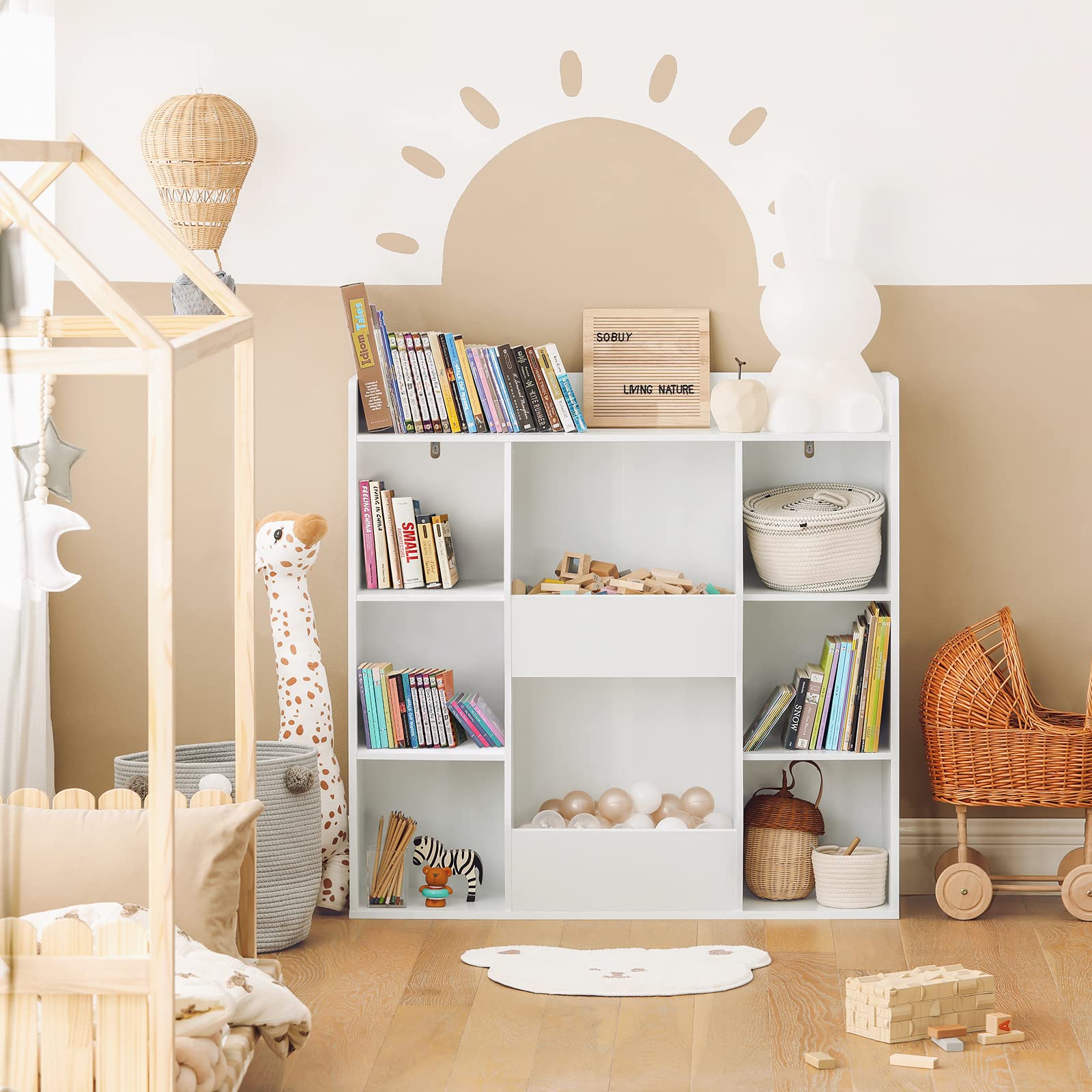 SoBuy Kids Bookcase with 8 Storage Compartments - Children's Bookshelf & Toy Organizer for Bedroom, Playroom, or Classroom - Sturdy Wooden Storage Shelf for Books, Toys, and Display Items