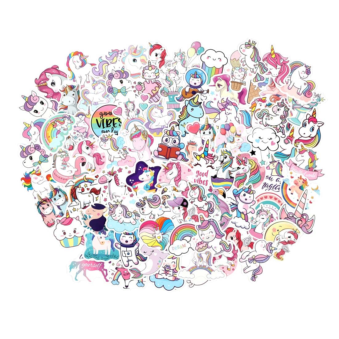 100pcs Cute Unicorn Vinyl Stickers Pack - Waterproof Decals for Laptop, Water Bottle, Luggage, Skateboard, Snowboard - Perfect for Girls, DIY Crafts, Room Decor & Gift Giving