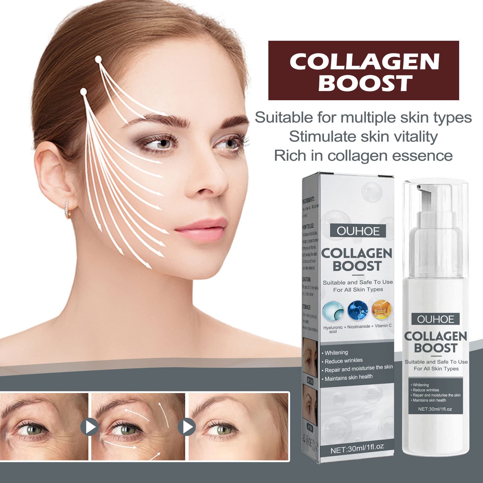 Anti-Aging Collagen Serum with Hyaluronic Acid, Niacinamide & Vitamin C - Wrinkle Reducer, Dark Spot Corrector & Hydrating Face Treatment for Youthful Skin - Skin Repair Essence, 1 Fl Oz (2 Pack) - Perfect for Night Routine & Daily Skincare Regimen
