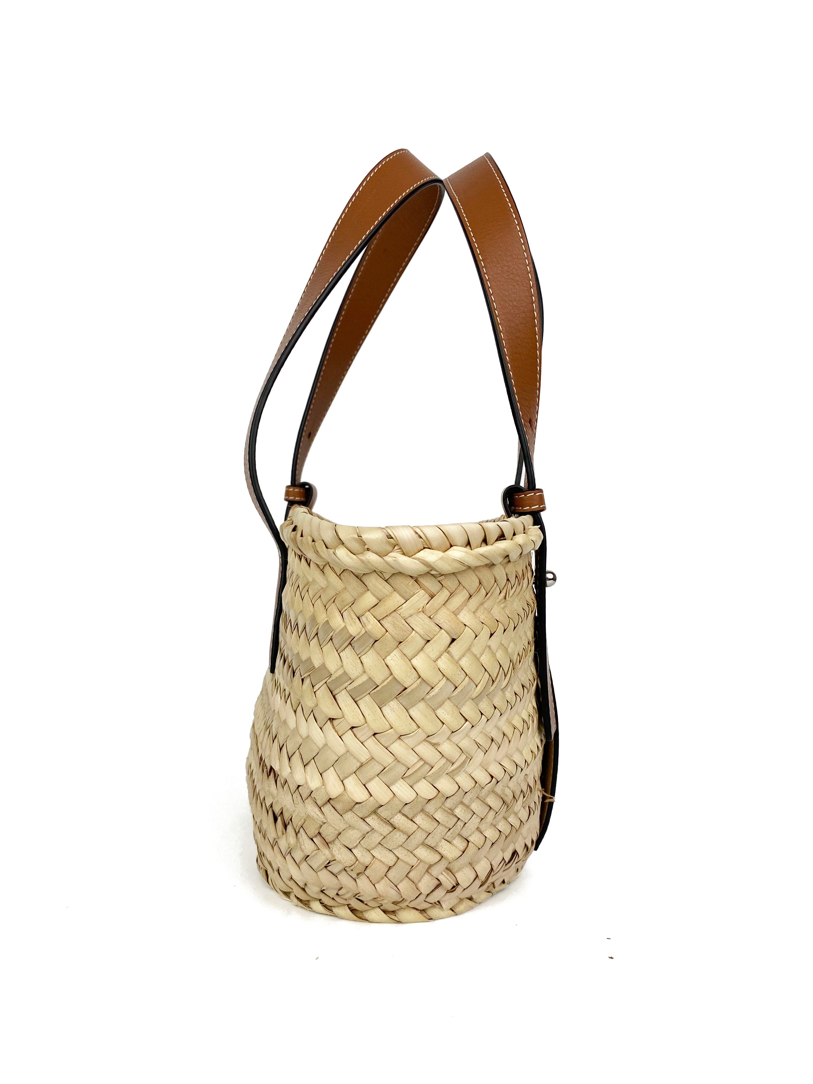 Loewe Tan Small Raffia Tote Bag for Women - Stylish Straw Handbag for Beach, Summer & Travel | Lightweight & Durable Woven Purse