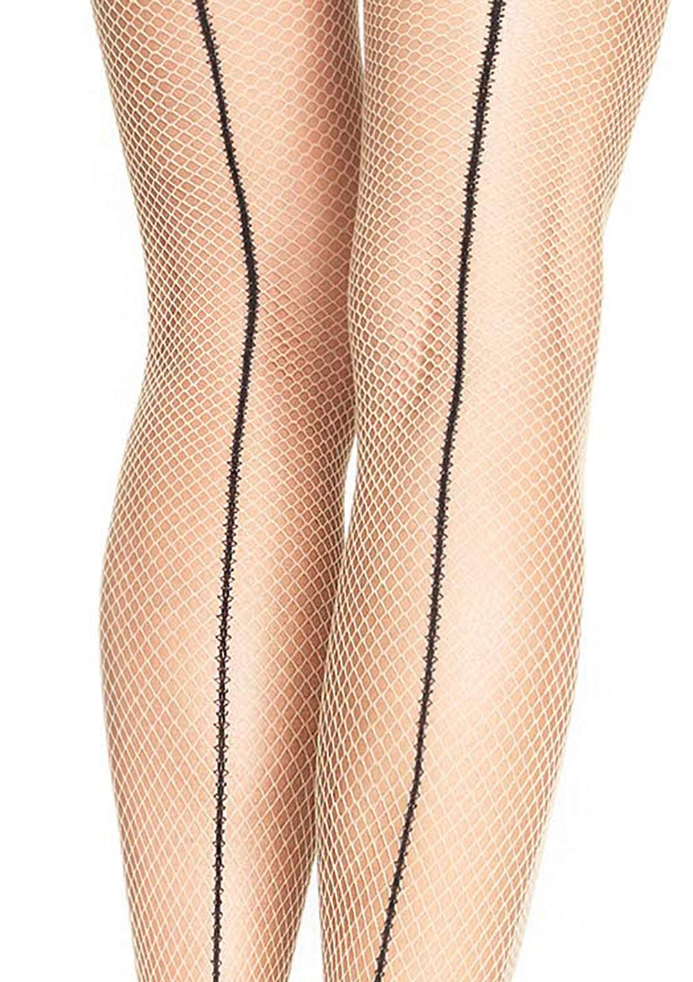 Sexy Fishnet Pantyhose with Contrast Backseam - Music Legs Style for Women | Perfect for Cosplay, Halloween, Burlesque & Night Out Outfits