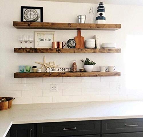 Handcrafted Rustic Pine Floating Shelves Set of 3 - 7.25 x 1.5 Inch Wall Mounted Shelves for Kitchen, Office & Bedroom - Smooth Finish Wooden Organizers in Espresso Brown (36 Inch) - Perfect for Displaying Decor, Books & Plants in Small Spaces