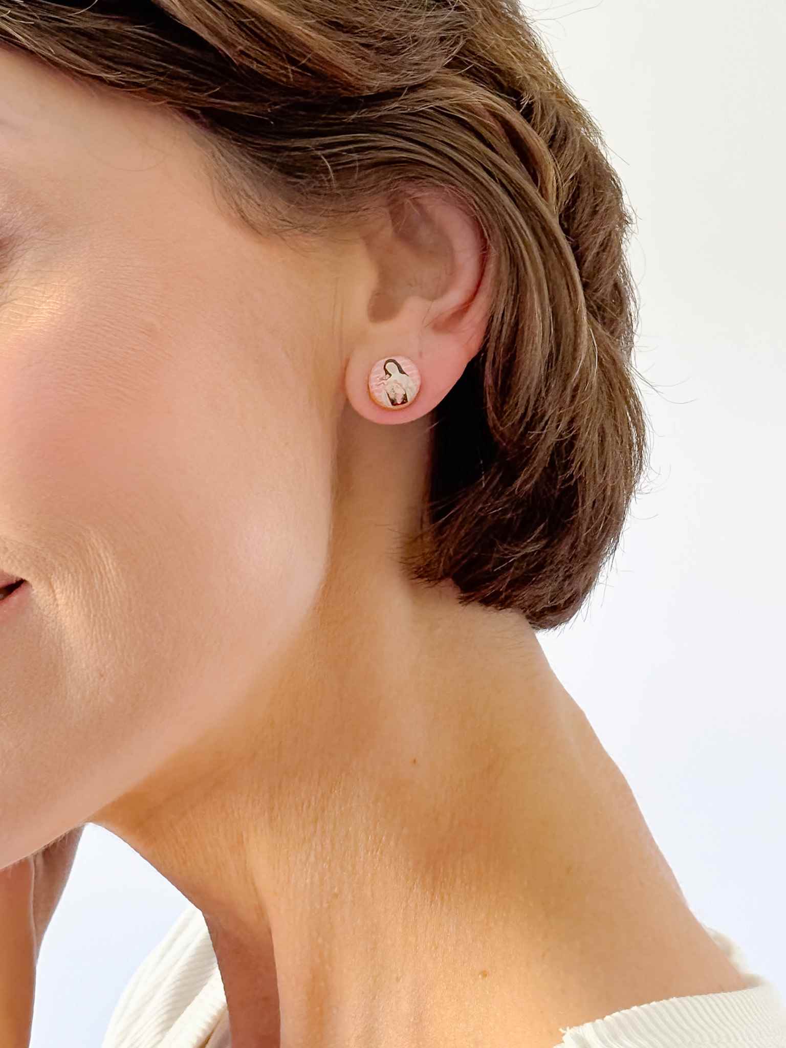 Handmade St. Therese Rose Gold Earrings for Women - Religious Jewelry Gift for Baptism, First Communion & Catholic Devotion - Elegant Dangle Earrings for Church & Special Occasions