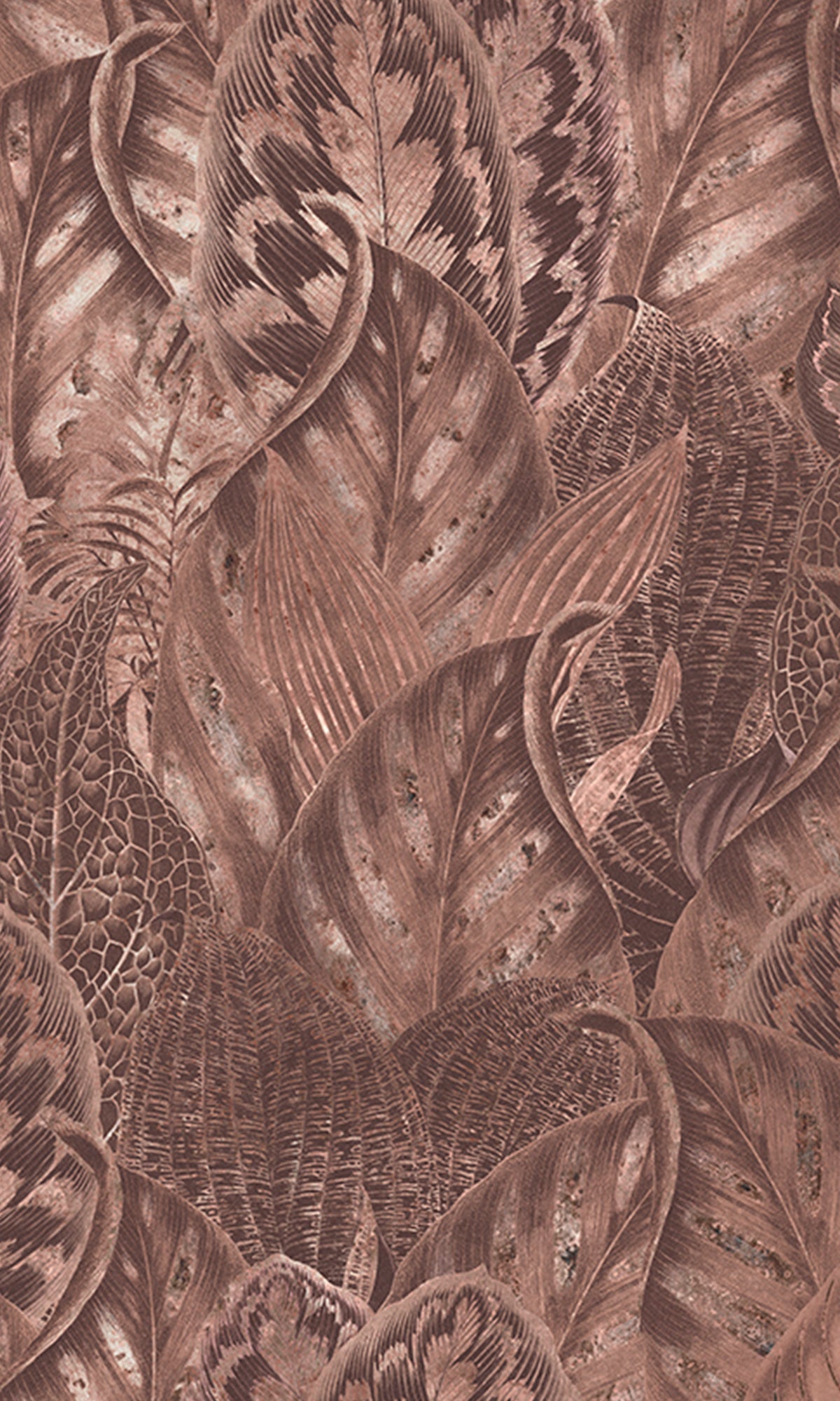 Copper Vibrant Leafy Collage Mural Wallpaper M2557 - Nature-Inspired Peel & Stick Wall Decor for Living Room, Bedroom, or Office