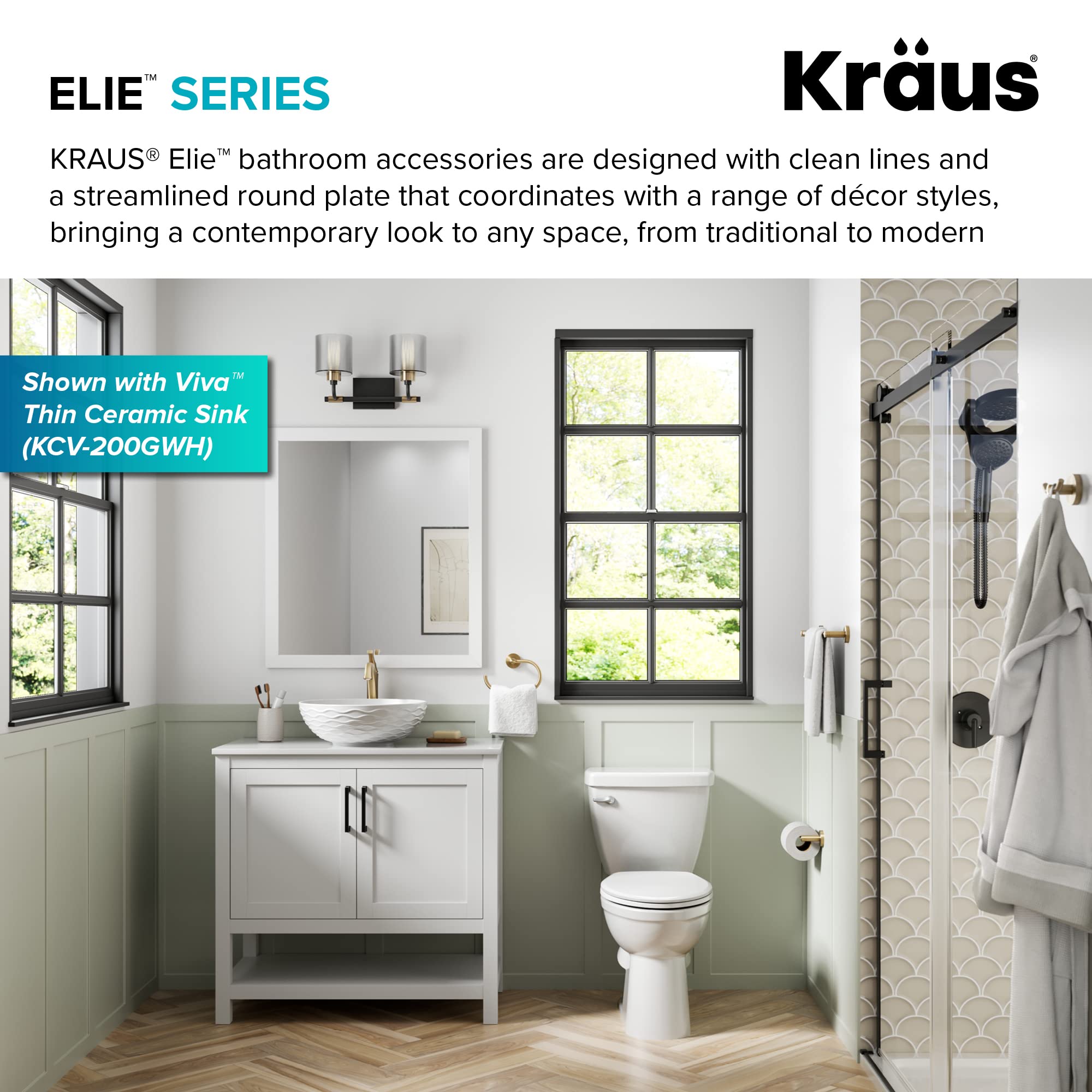 KRAUS Elie Brushed Gold Bathroom Shelf with Towel Bar - Wall Mounted Storage Organizer for Towels & Toiletries | Perfect for Small Bathrooms, Powder Rooms & Spa-Style Decor (Model KEA-18842BG)
