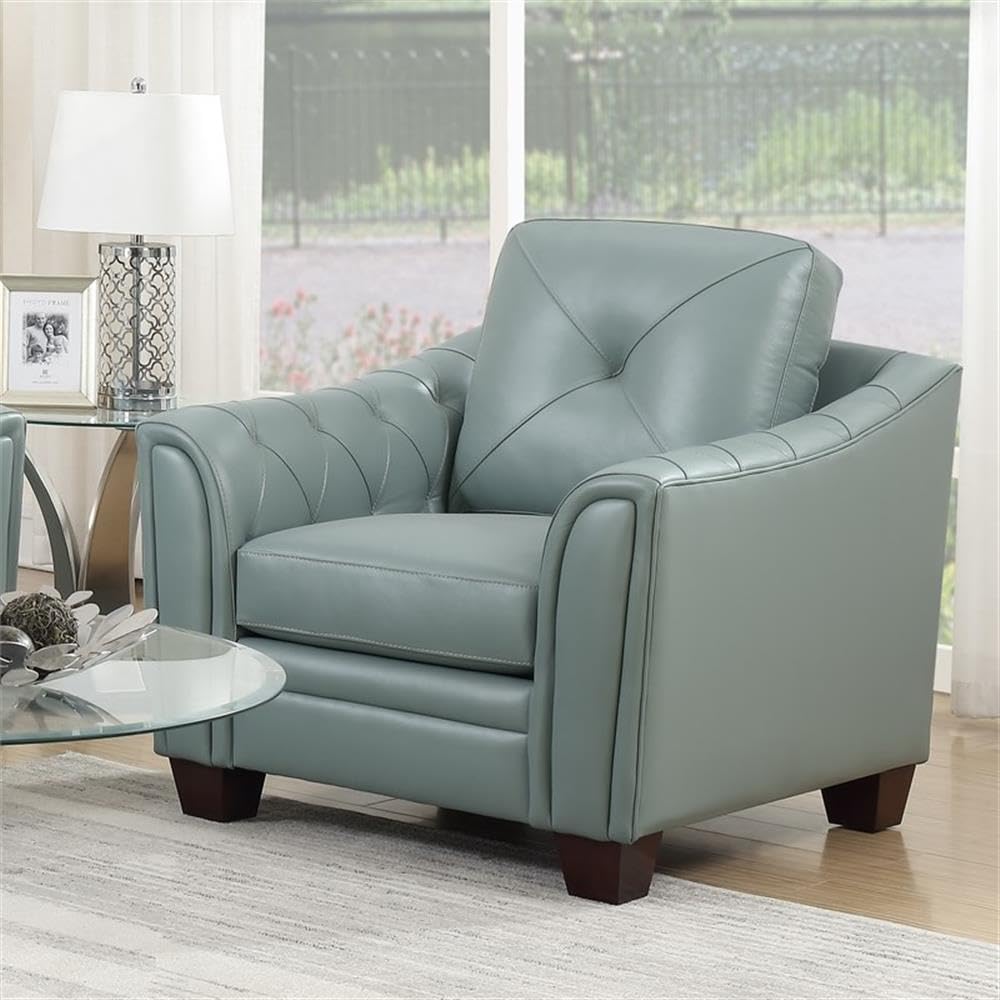 Home Square 2-Piece Tufted Leather Accent Chair Set in Spa Blue - Modern Living Room Furniture for Home Office, Lounge & Reading Nook