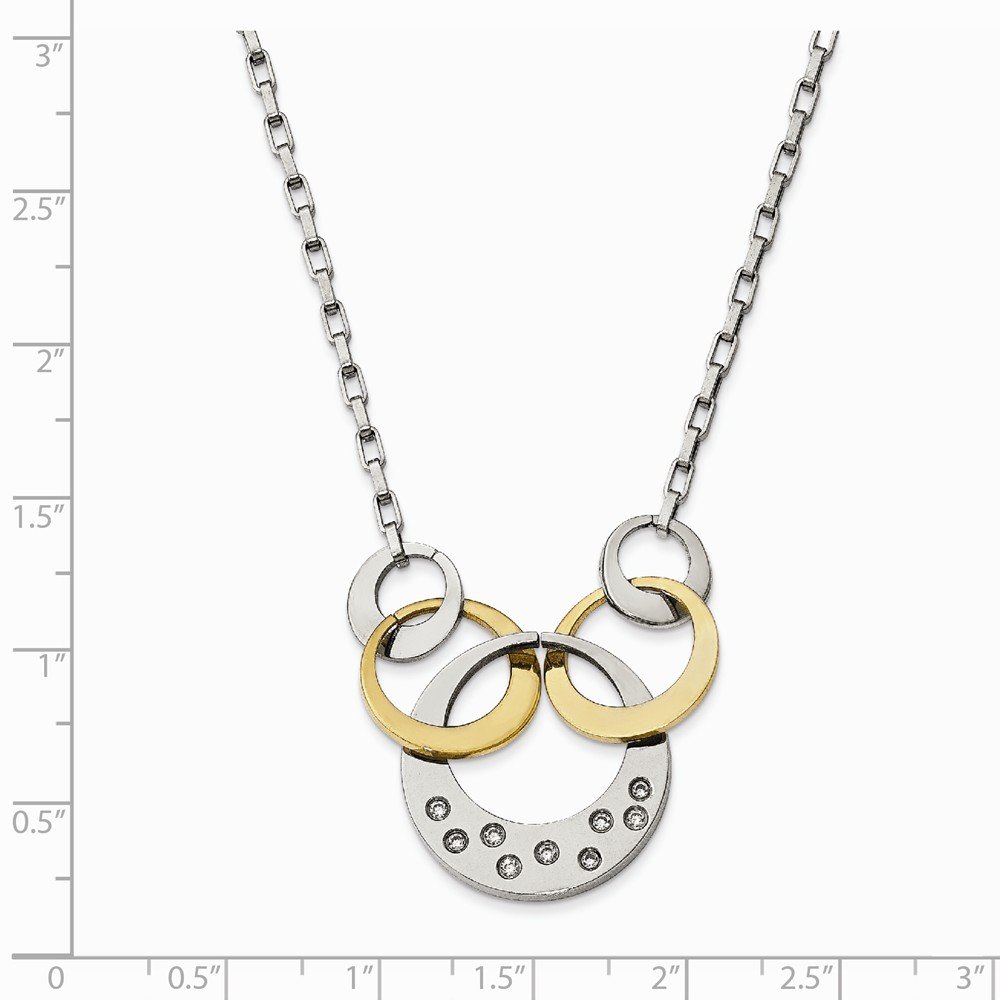 Stainless Steel Polished Yellow IP CZ Circle Necklace for Women - Elegant Cubic Zirconia Pendant Jewelry Gift for Birthday, Anniversary & Special Occasions