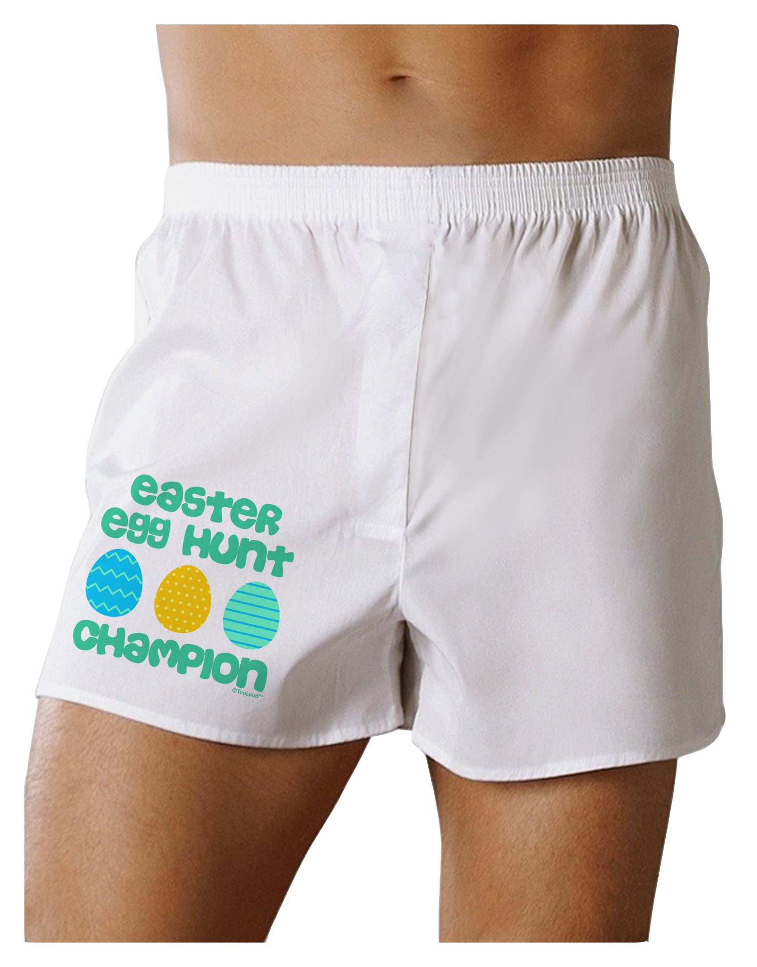 TooLoud Easter Egg Hunt Champion Boxer Shorts - Blue and Green Cotton Underwear for Men | Perfect for Easter Celebrations, Costume Parties & Fun Outdoor Activities