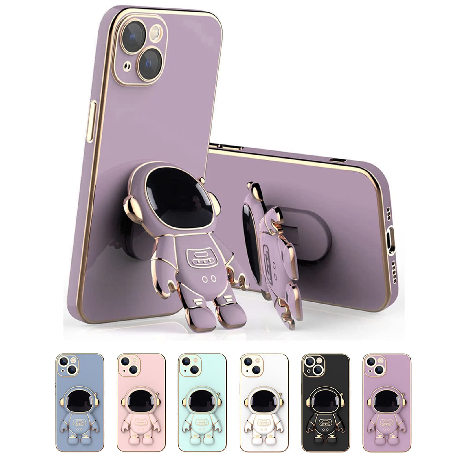 6D Plating Astronaut Hidden Stand Case for iPhone Xs Max - Cute Astronaut Phone Cover with Folding Bracket & Camera Protector, Purple | Perfect for Space Lovers, Daily Use & Travel Protection