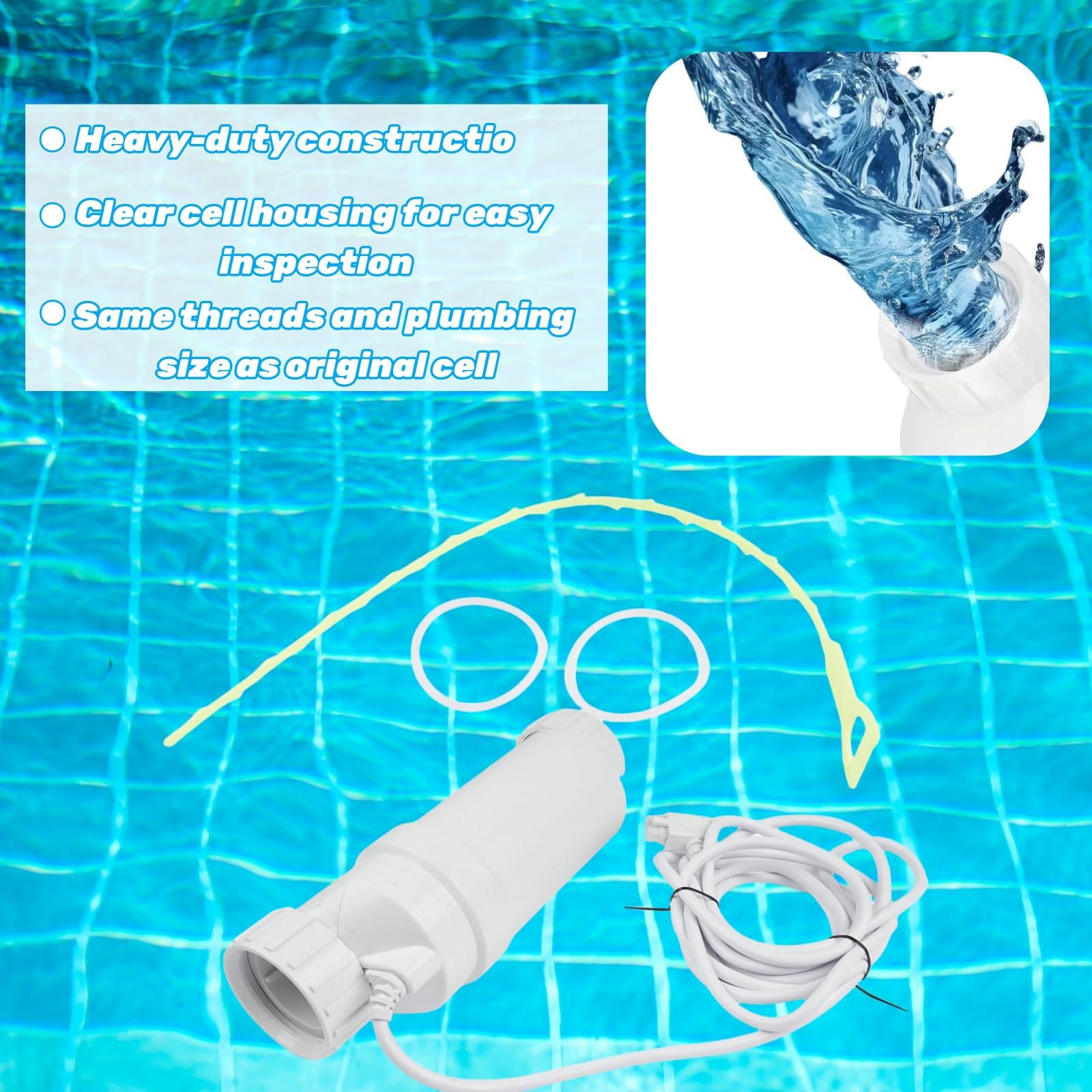 W3T-Cell-3 Salt Chlorinator System for In-Ground Pools | 15,000 Gallon Saltwater Generator with 15ft Cable | Compatible with Hayward T3 Mixizap | Perfect for Backyard Swimming Pool Maintenance & Water Sanitation