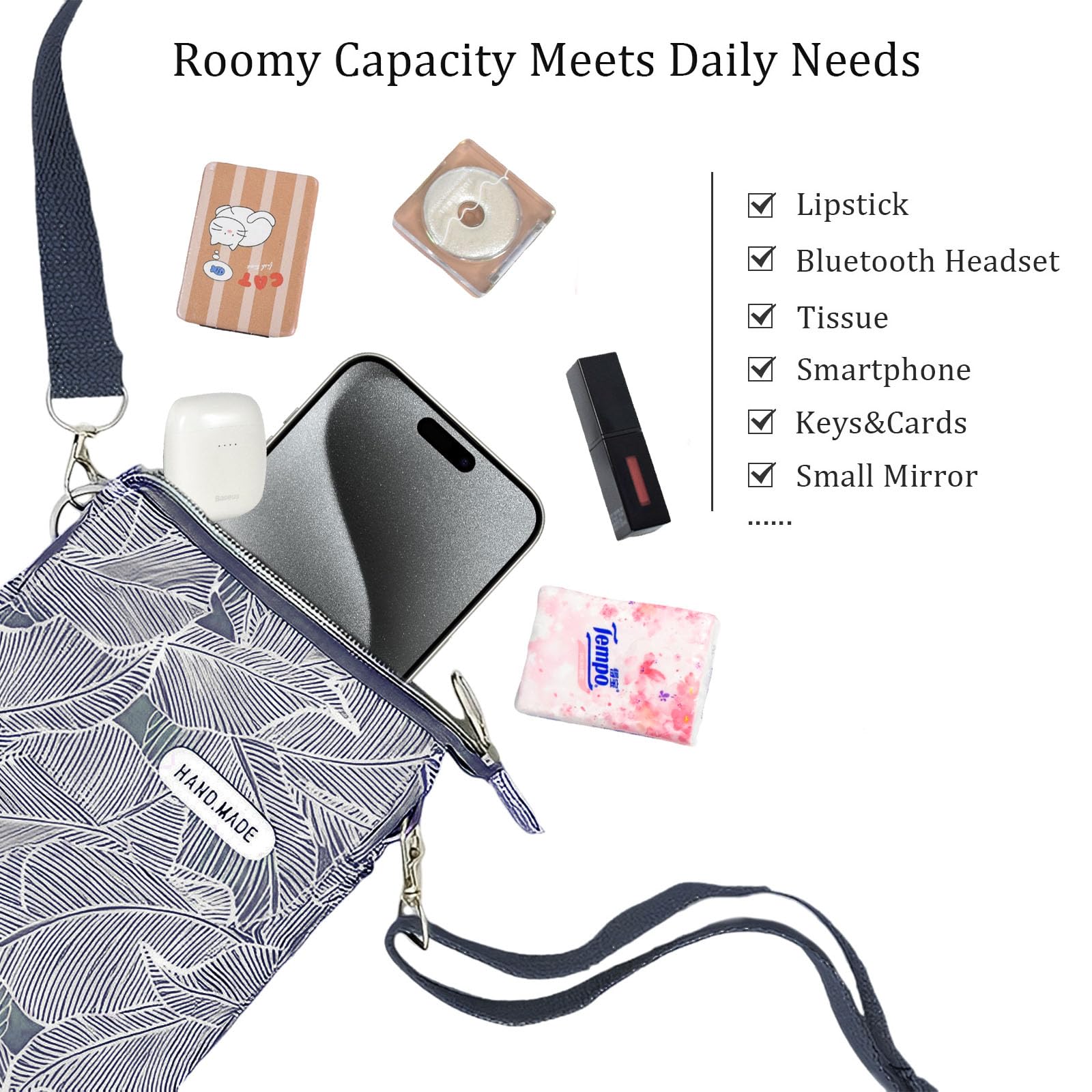 WITERY Leaf Pattern Canvas Crossbody Phone Purse for Women - Lightweight Small Wallet Bag with Adjustable Strap, Perfect for Daily Use, Travel, and Shopping