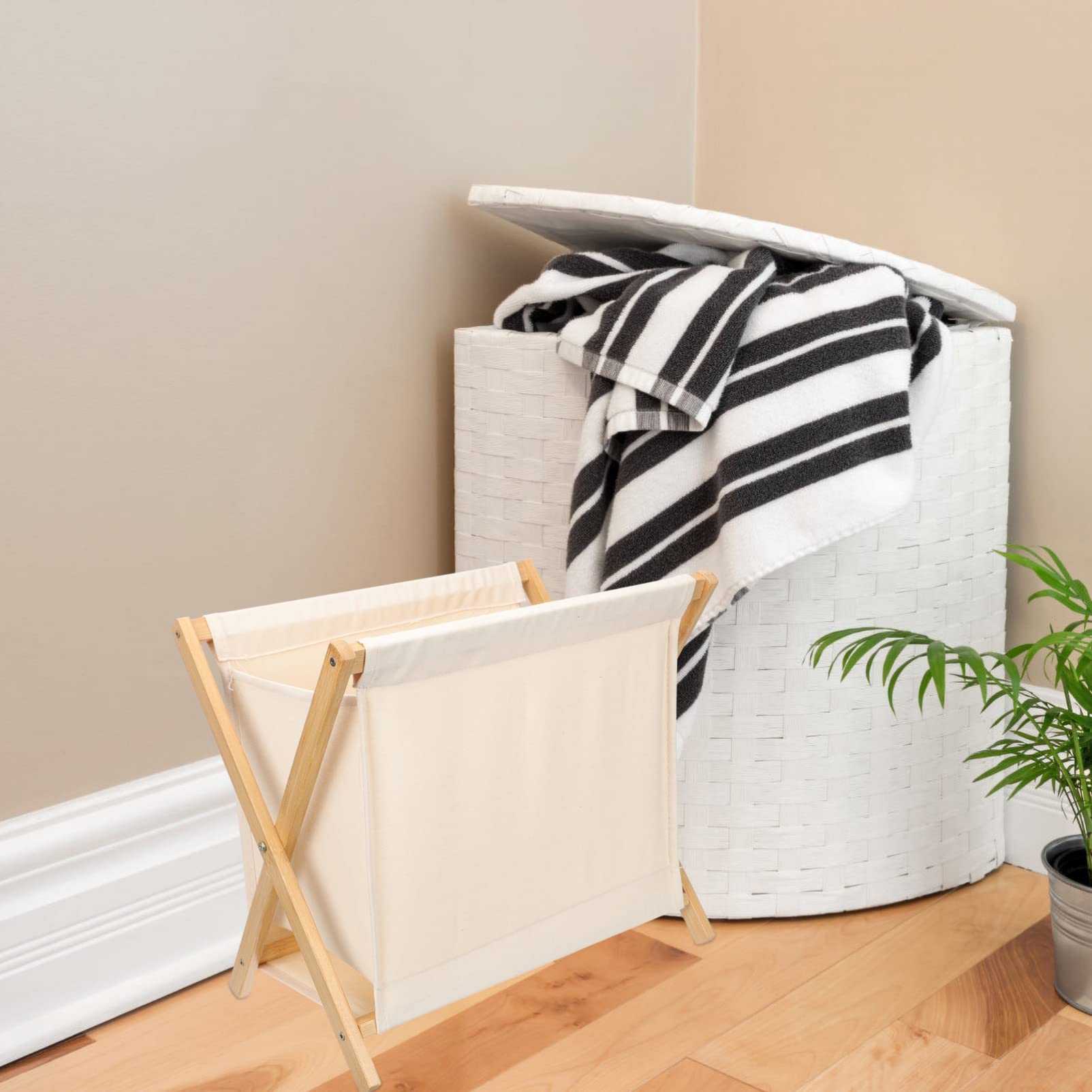 **Large Bamboo Wood Laundry Hamper Sorter Cart with Stand - Foldable X-Frame Design for Blankets, Clothes, Pillows, Towels & Baby Nursery - Perfect for Bedroom, Laundry Room & Dorm Organization**