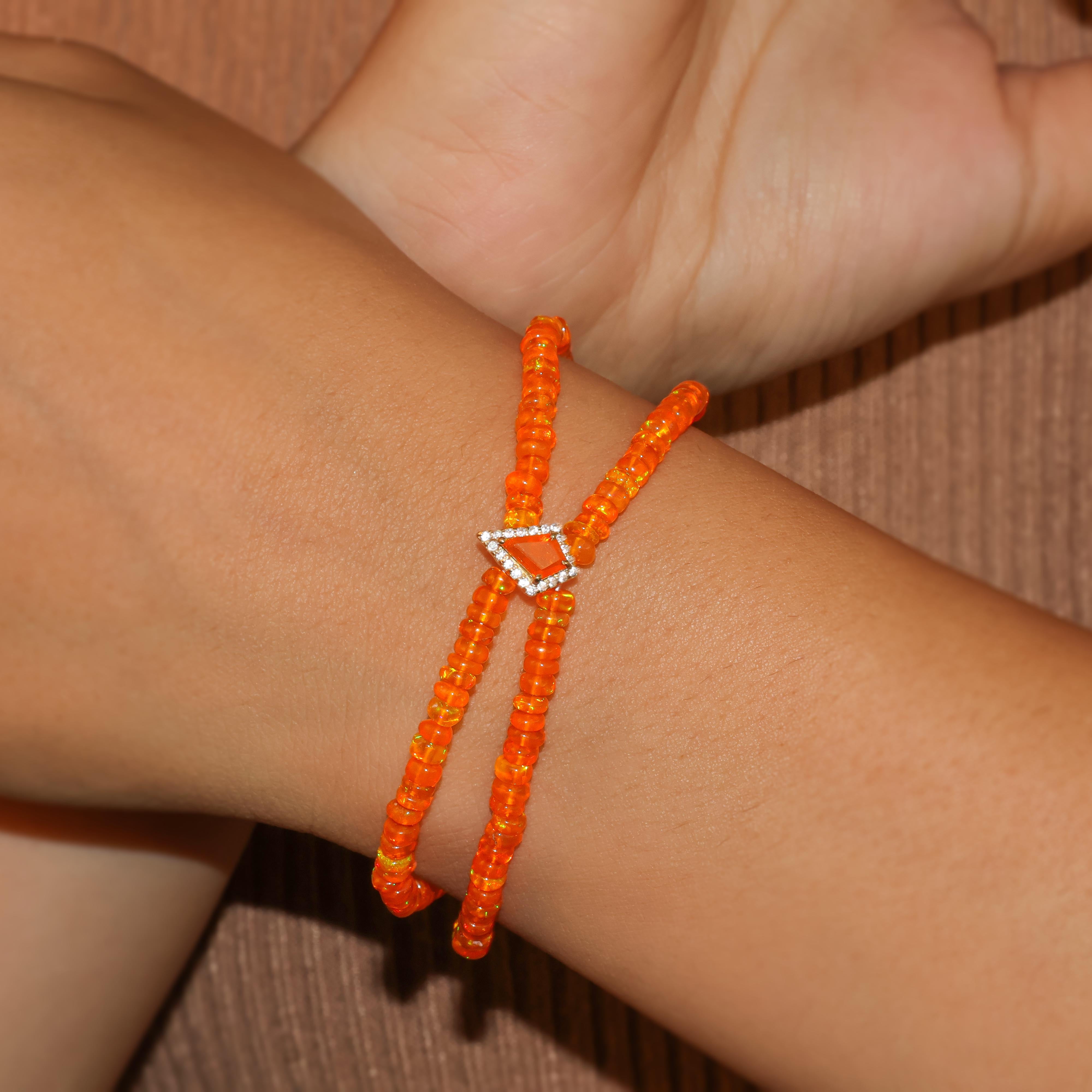 Natural Orange Opal Two Strand Kite Charm Beaded Bracelet for Women - Boho Chic Jewelry Gift for Birthday, Anniversary & Everyday Wear