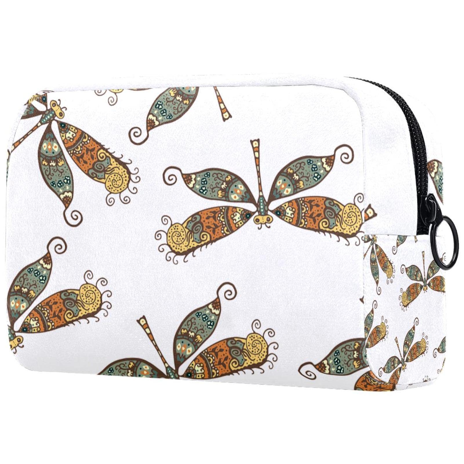 Stylish Dragonfly Boho Makeup Bag - Waterproof Cosmetic Organizer with Brush Holder for Travel, Gym & Daily Use | Portable Professional Makeup Case
