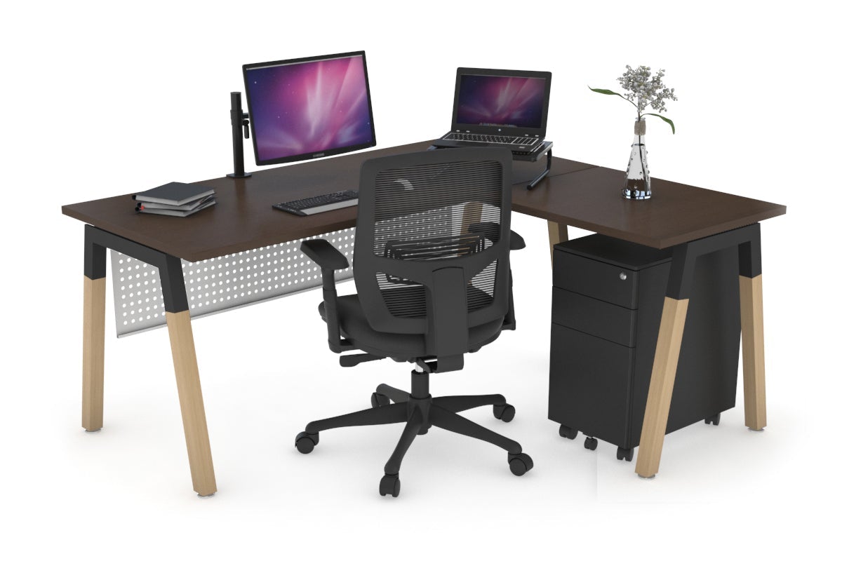 Premium L-Shaped Corner Office Desk with Quadro A Legs & Wood Cross Beam - 1800L x 1700W - Perfect for Home Office, Workspace & Modern Study Room Setup