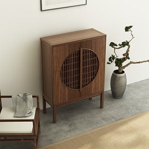 LENA SHERATON Chinese Style Old Elm Display Wardrobe Cabinet - Vintage Storage Cabinet for Bedroom, Living Room & Entryway