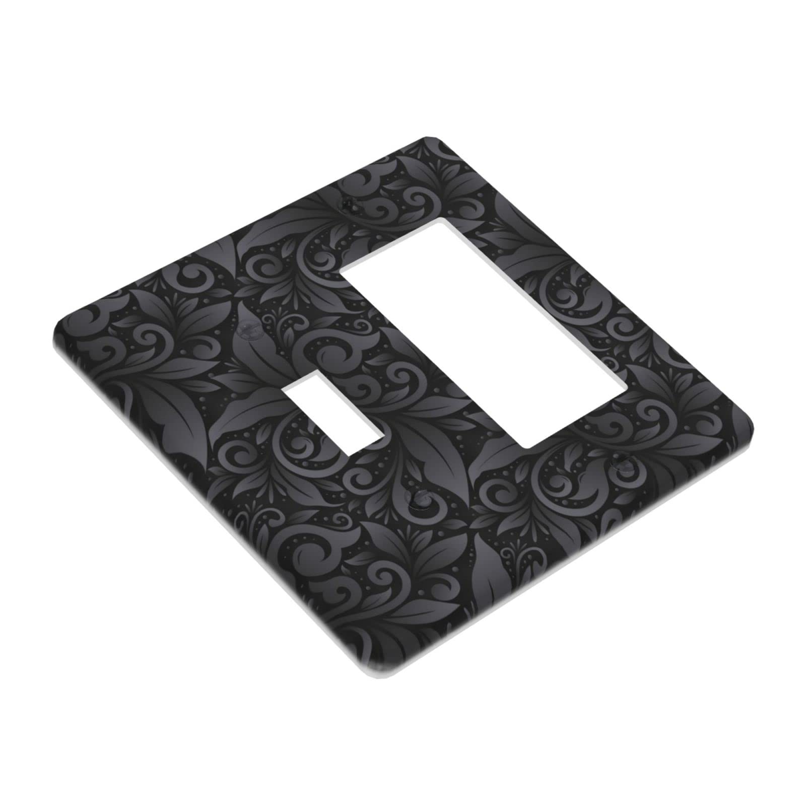 3D Floral Light Switch Cover - Black Decorative Wall Plate for Single Toggle Rocker, Standard Size 4.5