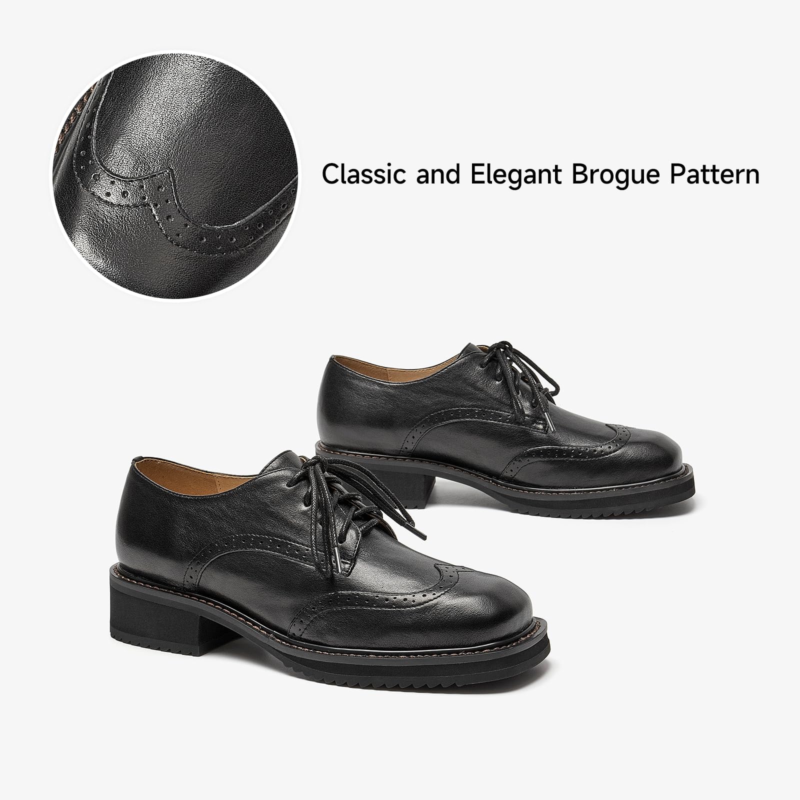 BEAU TODAY Women's Leather Oxford Brogue Dress Shoes – Breathable Comfort Wingtip Lace-Up Shoes for Business & Work | Professional Office Attire & Formal Occasions