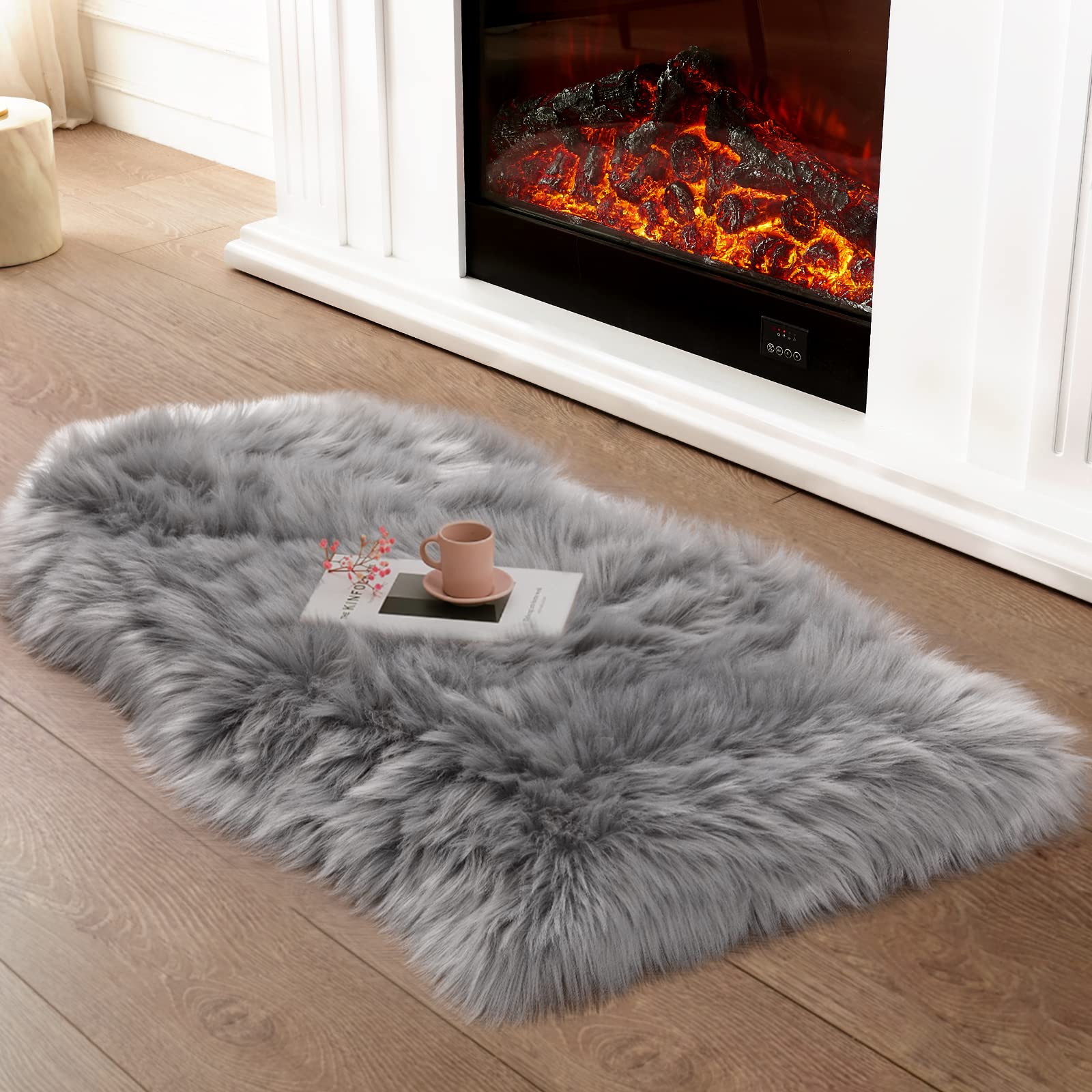 Premium Faux Sheepskin Rug - Ultra Soft Grey Fluffy Faux Fur Rug for Bedroom, Living Room, Nursery | 2x3 Feet Plush Chair Cover & Cozy Floor Mat - Perfect for Sofa, Couch, Kids Play Area & Home Decor