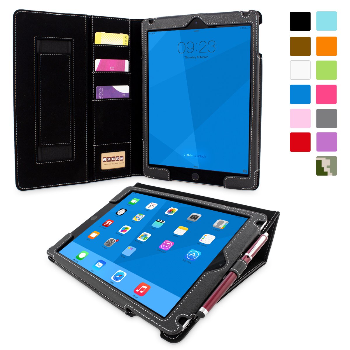 Premium Leather Smart Case for Apple iPad Air 2 - Snugg Executive Black Protective Cover with Auto Wake/Sleep Function & Flip Stand | Perfect for Business, Travel, and Home Use