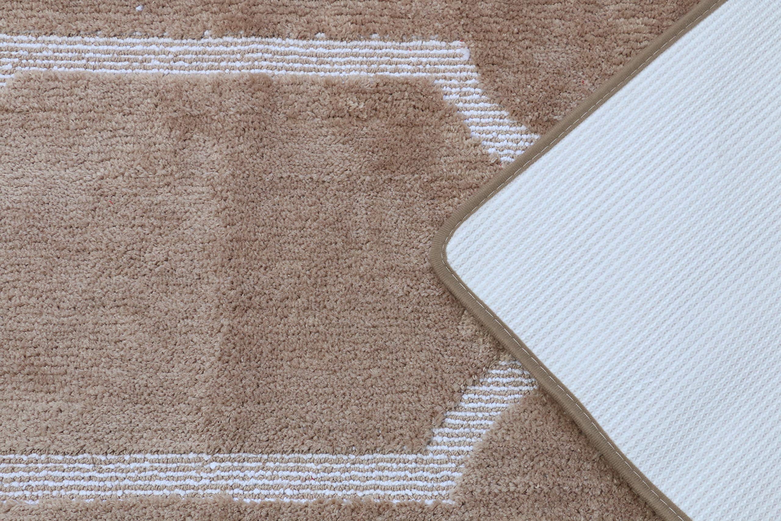 Premium 3-Piece Microfiber Bathroom Rug Set - Ultra Soft, Non-Slip PVC Backing, Modern Beige Design for Luxury Home Decor | Perfect for Bathrooms, Vanity Areas & Spa-Style Retreats