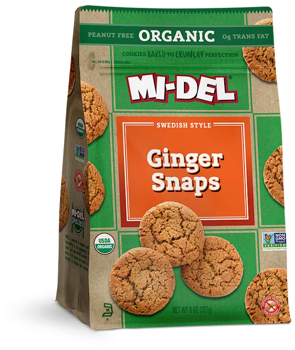Organic Ginger Snaps Cookies by Mi-Del - 8 Ounce (Pack of 12) | Gluten-Free Vegan Snacks for Holiday Gifts, Tea Time & Healthy Desserts