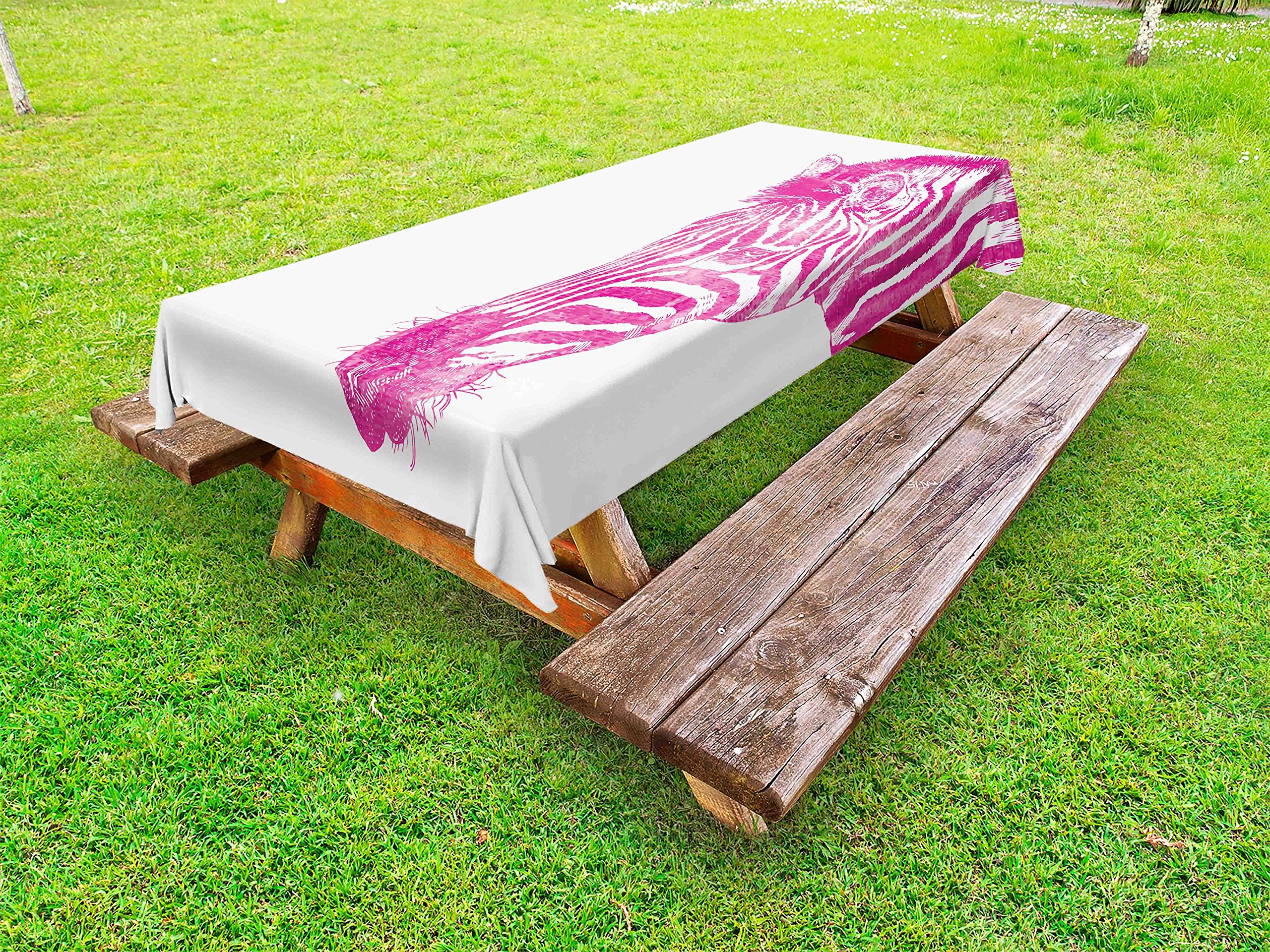 Ambesonne Pink Zebra Watercolor Print Outdoor Tablecloth - Washable Picnic Table Cover 58