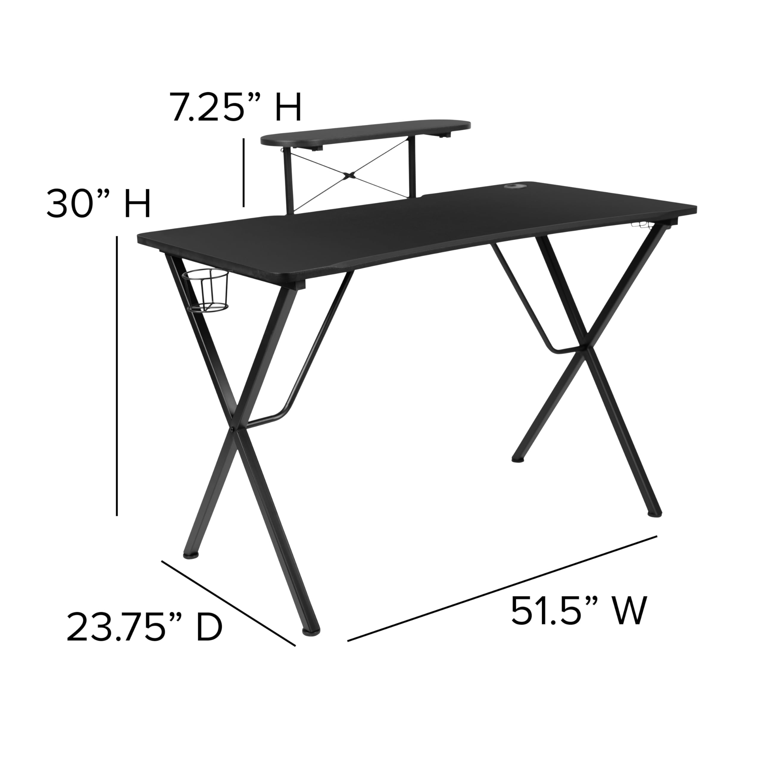 Black Gaming Desk Set with Cup Holder & Headphone Hook - Perfect for PC Setup