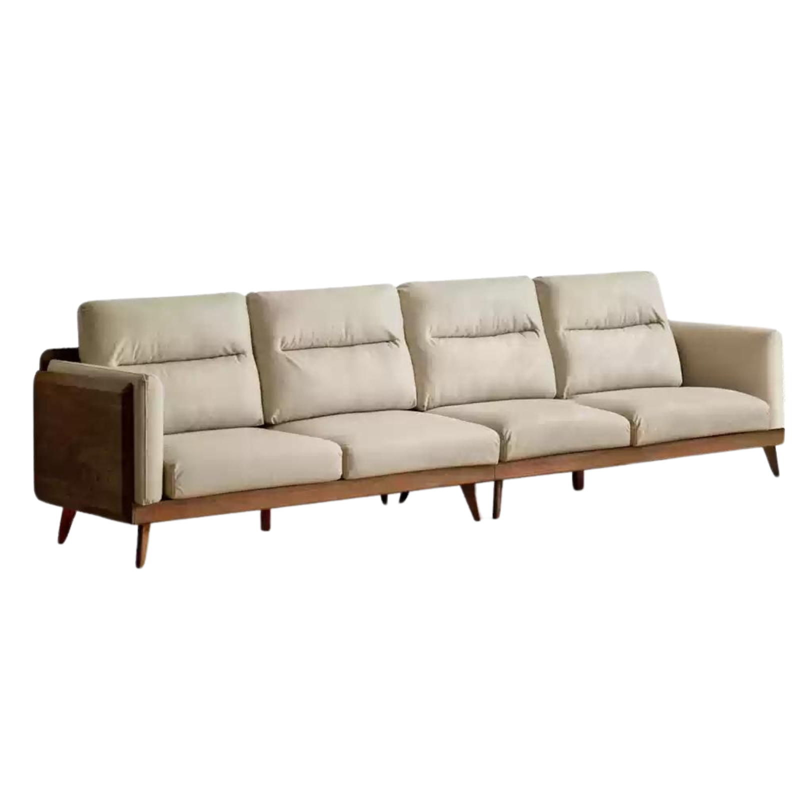 127.9x31.1x29.5 inch / 325x79x75 cm / Rich Dark Walnut color / four seater technology cloth glutinous rice white