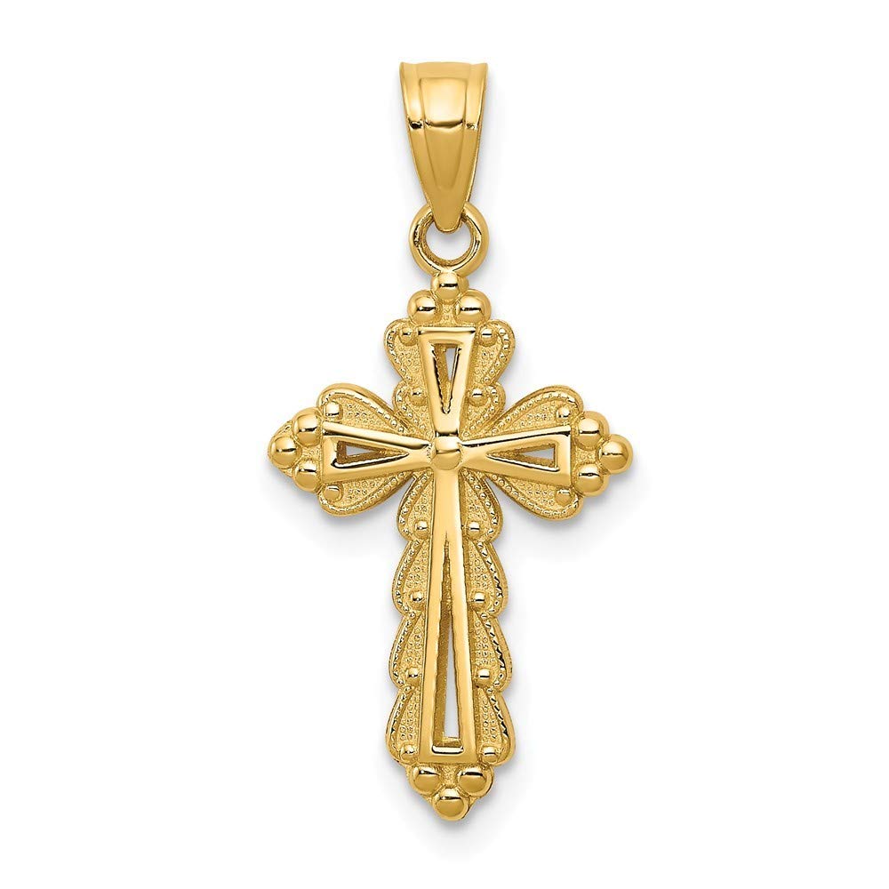 14K Yellow Gold Budded Cross Charm Pendant - Elegant Religious Jewelry for Women & Men - Perfect for Baptism, First Communion, Confirmation & Everyday Wear