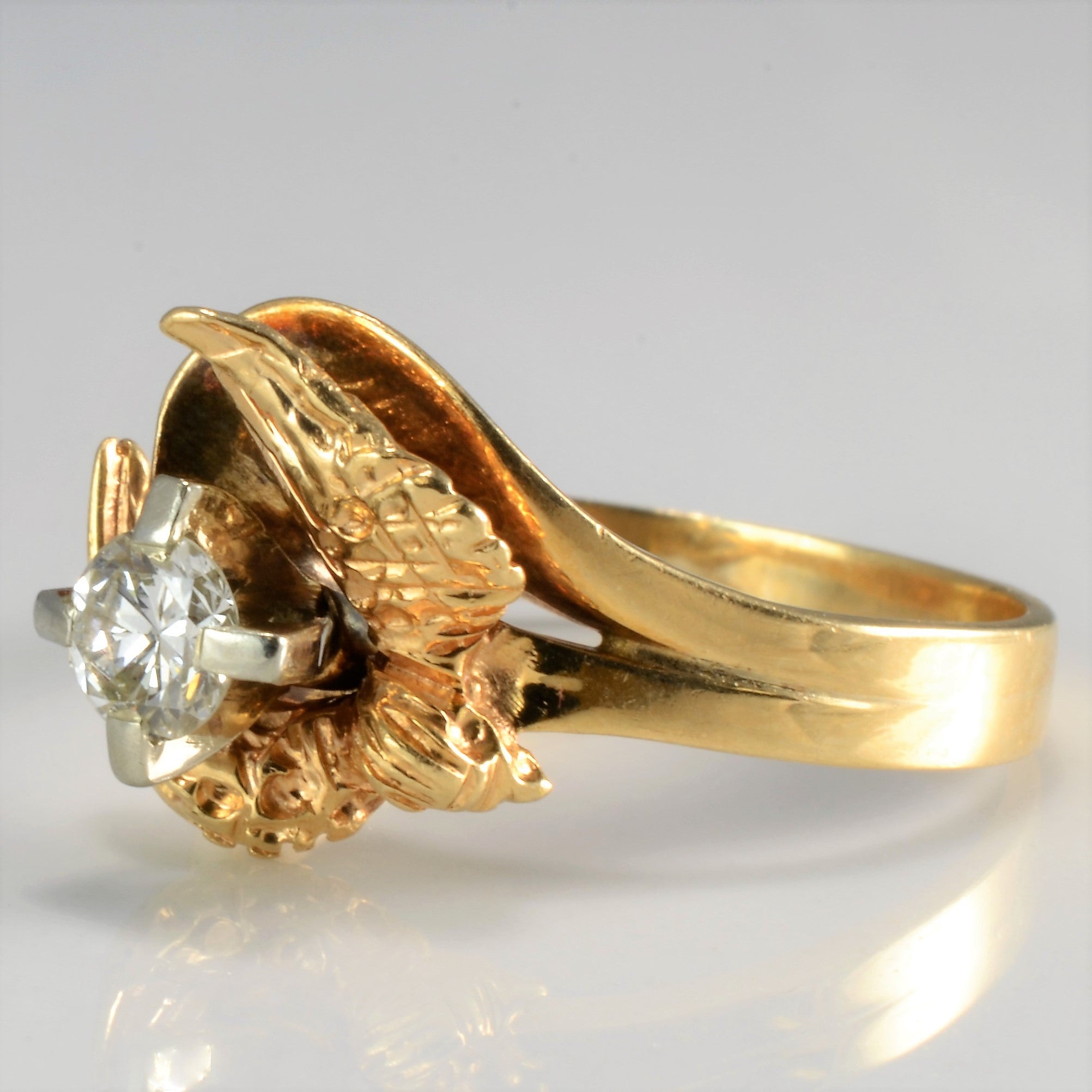 14K Yellow Gold Falcon Solitaire Diamond Ring - 0.30 Carat Round Cut Diamond, Size 7 | Elegant Engagement Ring, Wedding Band, Anniversary Gift for Her