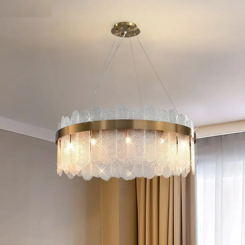Modern Rock Crystal Chandelier - Elegant Ceiling Light Fixture for Dining Room, Living Room & Bedroom | Durable Glass Prisms with Brass Finish | Perfect for Home Decor & Wedding Venue Lighting