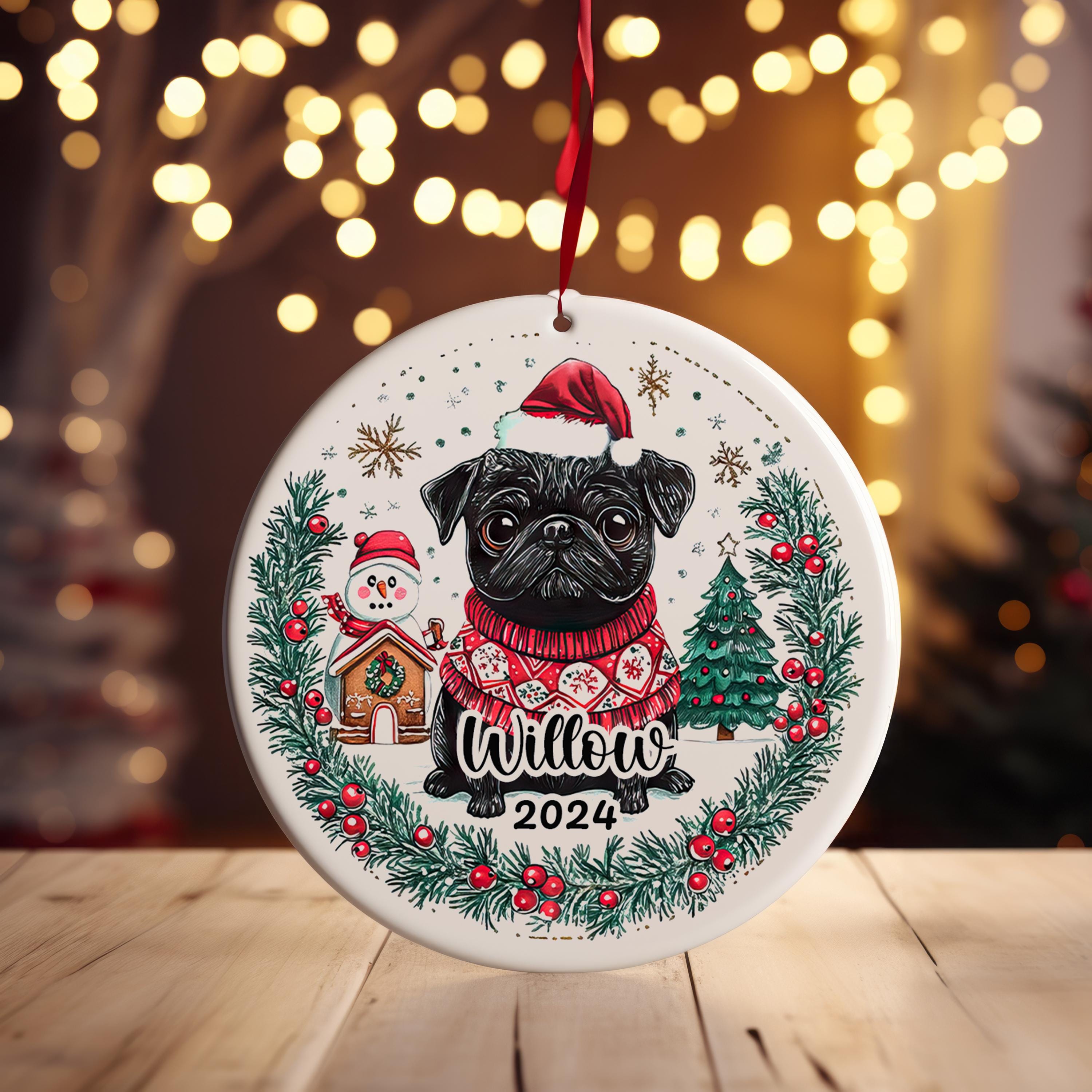 Custom Black Pug Christmas Ornament - Personalized Pet Lover Gift for Tree Decor, Holiday Party & Home Decoration