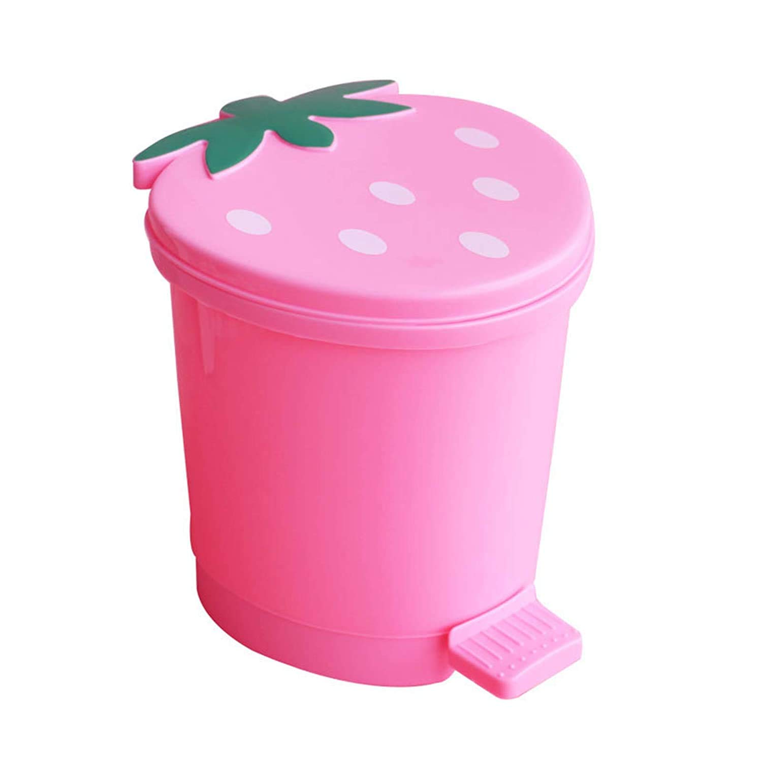 Cute Strawberry Shaped Trash Can with Lid - Small Plastic Garbage Bin for Bedroom, Office & Desk - Includes 5 Rolls of Kawaii Trash Bags - Perfect for Home, Dorm & Gift Giving