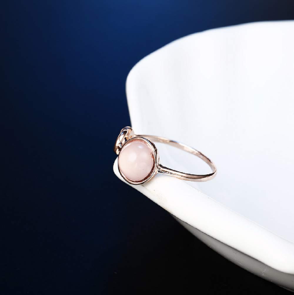 Lzz Fashion 18K Rose Gold Opal & Pink Moonstone Ring - Round Cut Single Stone Wedding Band for Women, Size 6-10 (US 9) | Elegant Gift for Anniversary, Engagement & Special Occasions