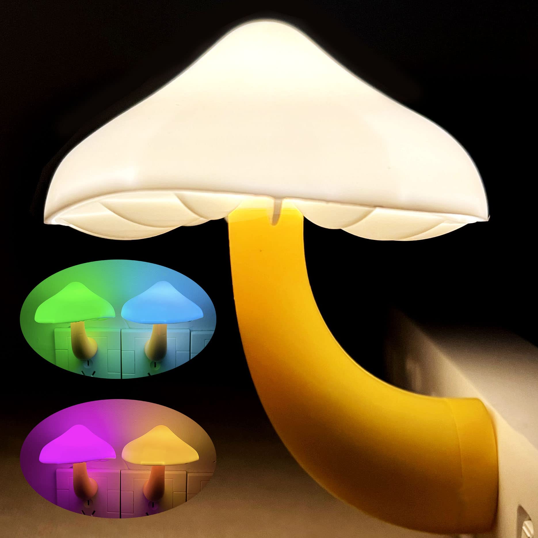 iBetterLife Mushroom Sensor LED Night Light - 7 Color Changing Plug-in Mushroom Lamp, Mini Dream Bed Cute Nightlight for Kids & Adults - Perfect for Bedroom, Bathroom, Stairs, Hallway & Nursery Decor