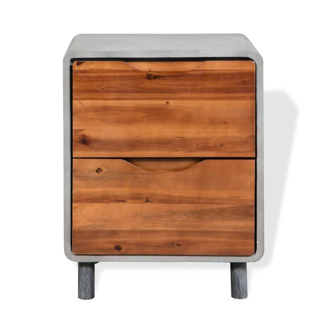 Estink Industrial Nightstand - Concrete & Solid Wood Bedside Cabinet with Drawer for Bedroom, Hallway, or Office - Modern Storage Solution for Small Spaces