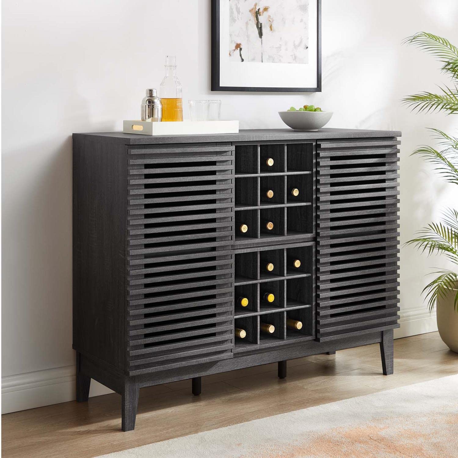 Mid-Century Modern Wine Bar Cabinet - Modway Render Charcoal Wood Storage Cabinet 17