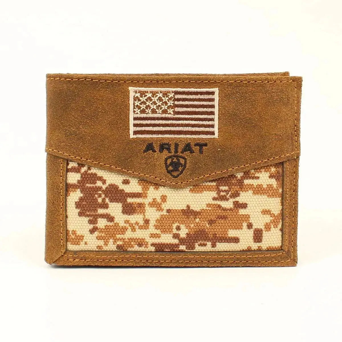 Ariat Camo Flag Men's Bi-Fold Wallet - Durable Leather RFID Blocking Wallet for Everyday Carry & Outdoor Adventures