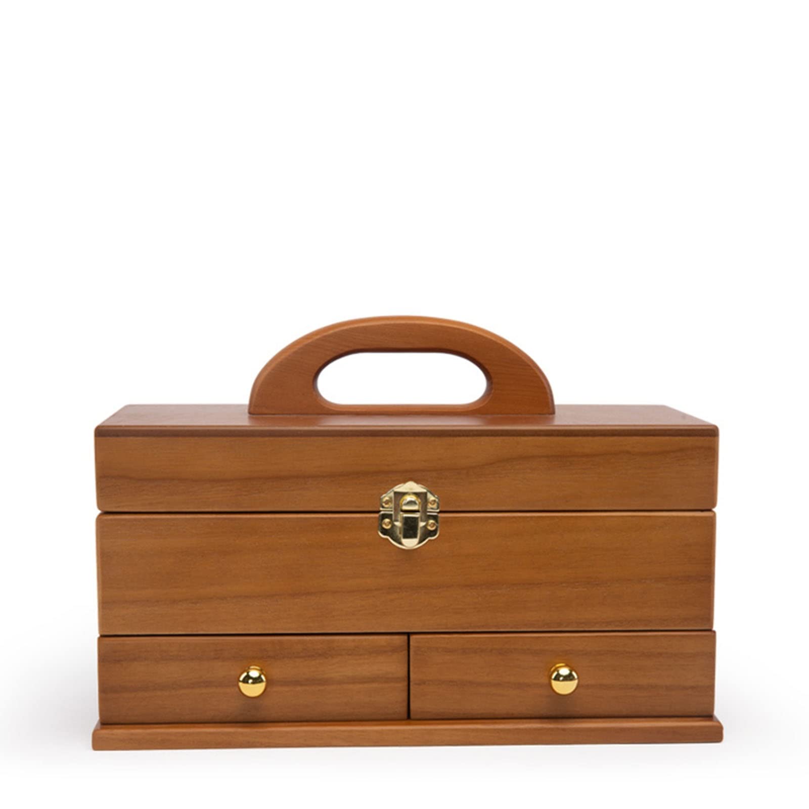 Wooden Sewing Organizer with 2 Drawers - Embroidery & Quilting Storage Box for Craft Supplies, Cross Stitch Kits (28x13x14.5cm, Brown) - Perfect for Hobbyists & DIY Sewing Projects at Home