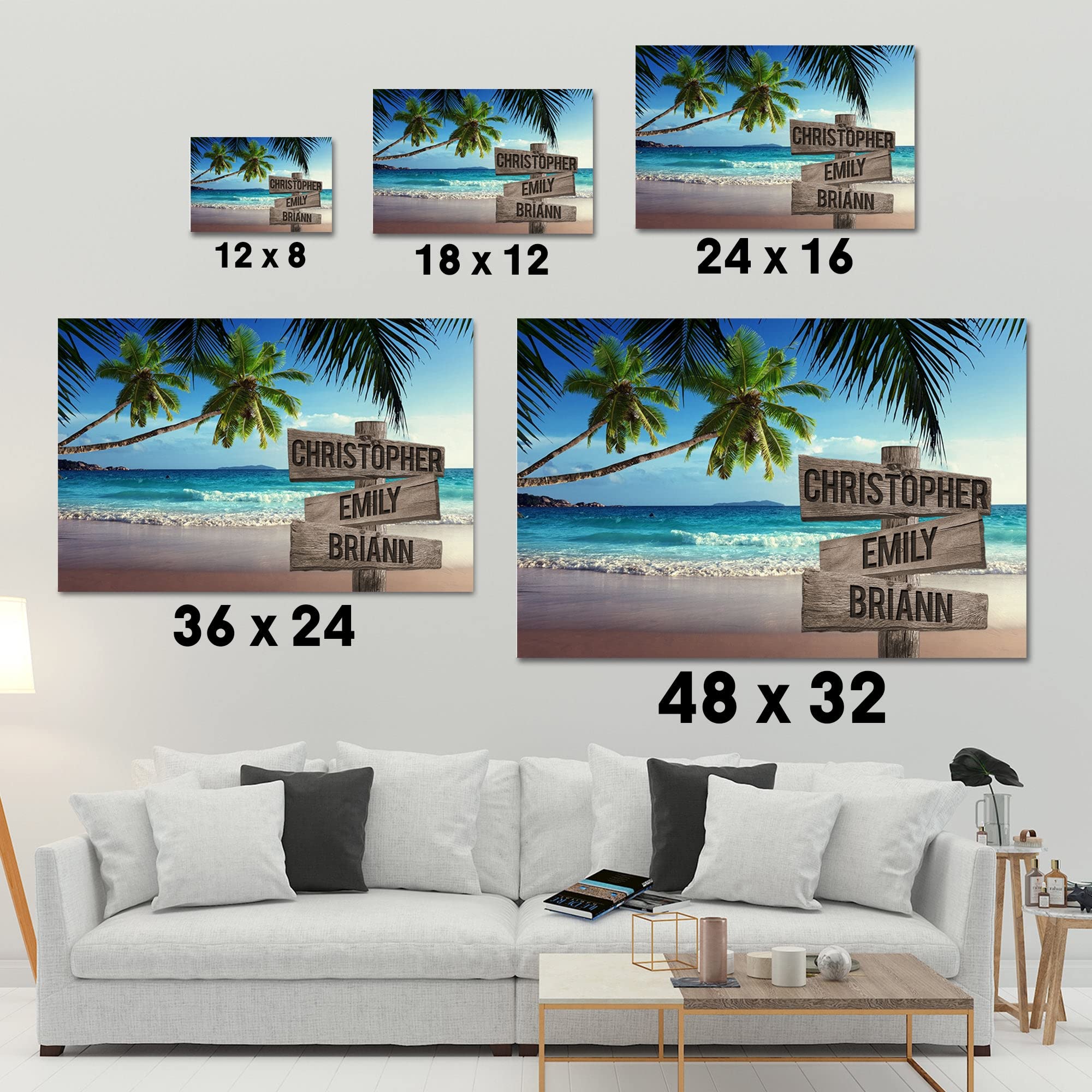 Premium Custom Tropical Beach Scenery Canvas Wall Art - Personalized Family Name Sign for Home Decor (36