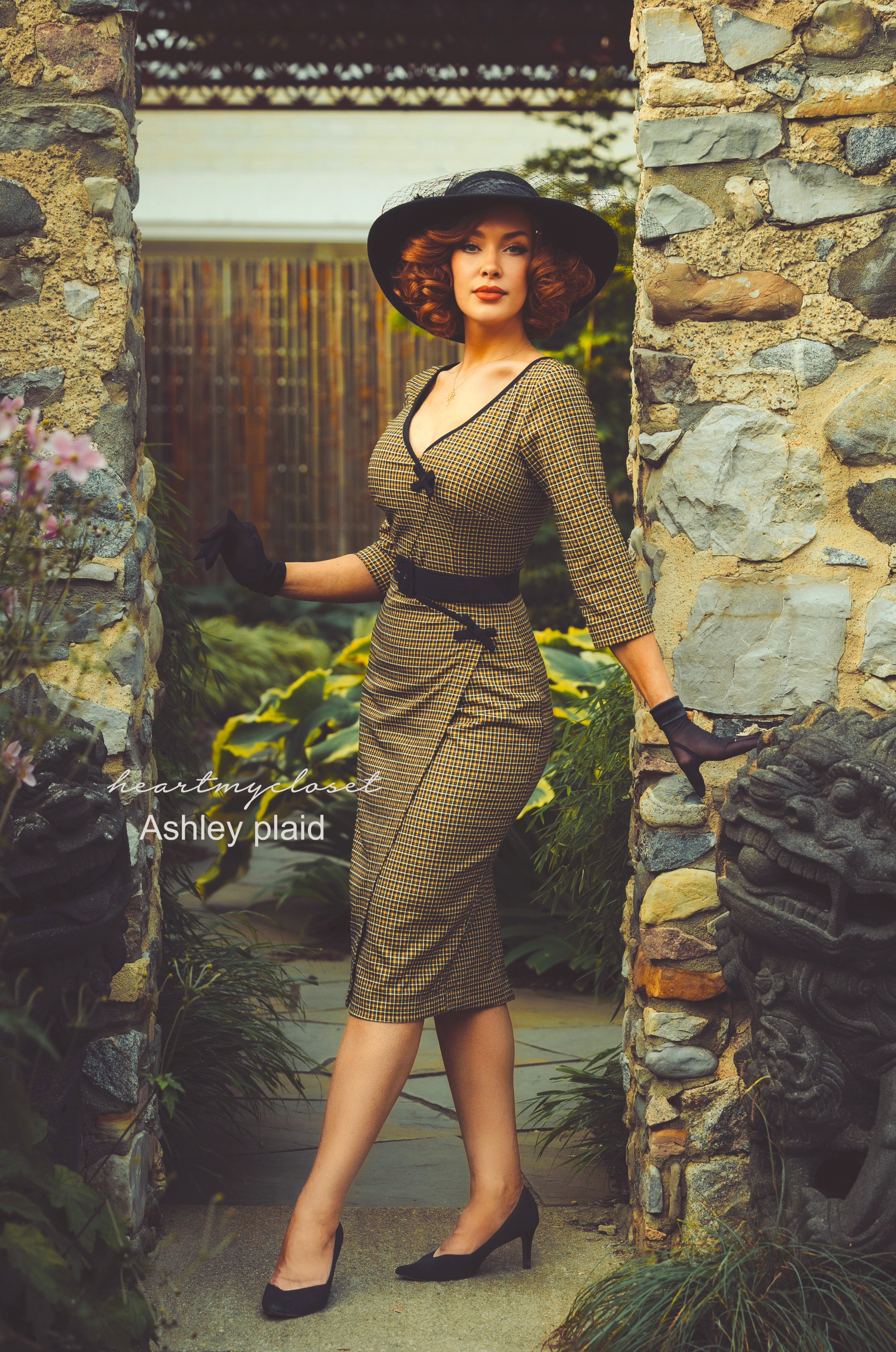 Ashley Plaid Retro Vintage Bow Pencil Dress - Elegant Office & Party Outfit for Women