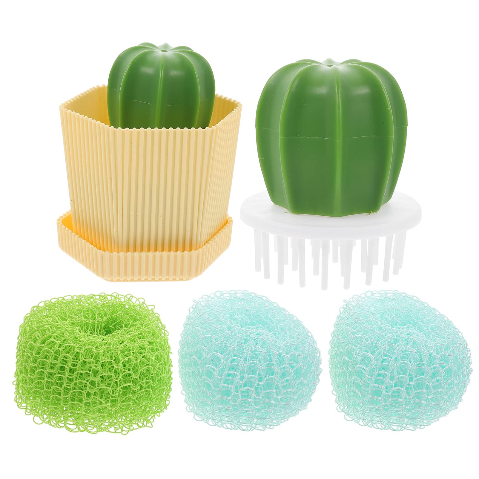 UPKOCH 2 Pack Cactus Shaped Dish Brush Set with Replaceable Handle Balls - Plastic Kitchen Scrubber for Pots, Pans & Sinks - Durable Scouring Pad for Non-Stick Cookware (Green) - Perfect for Daily Dishwashing and Tough Grease Removal