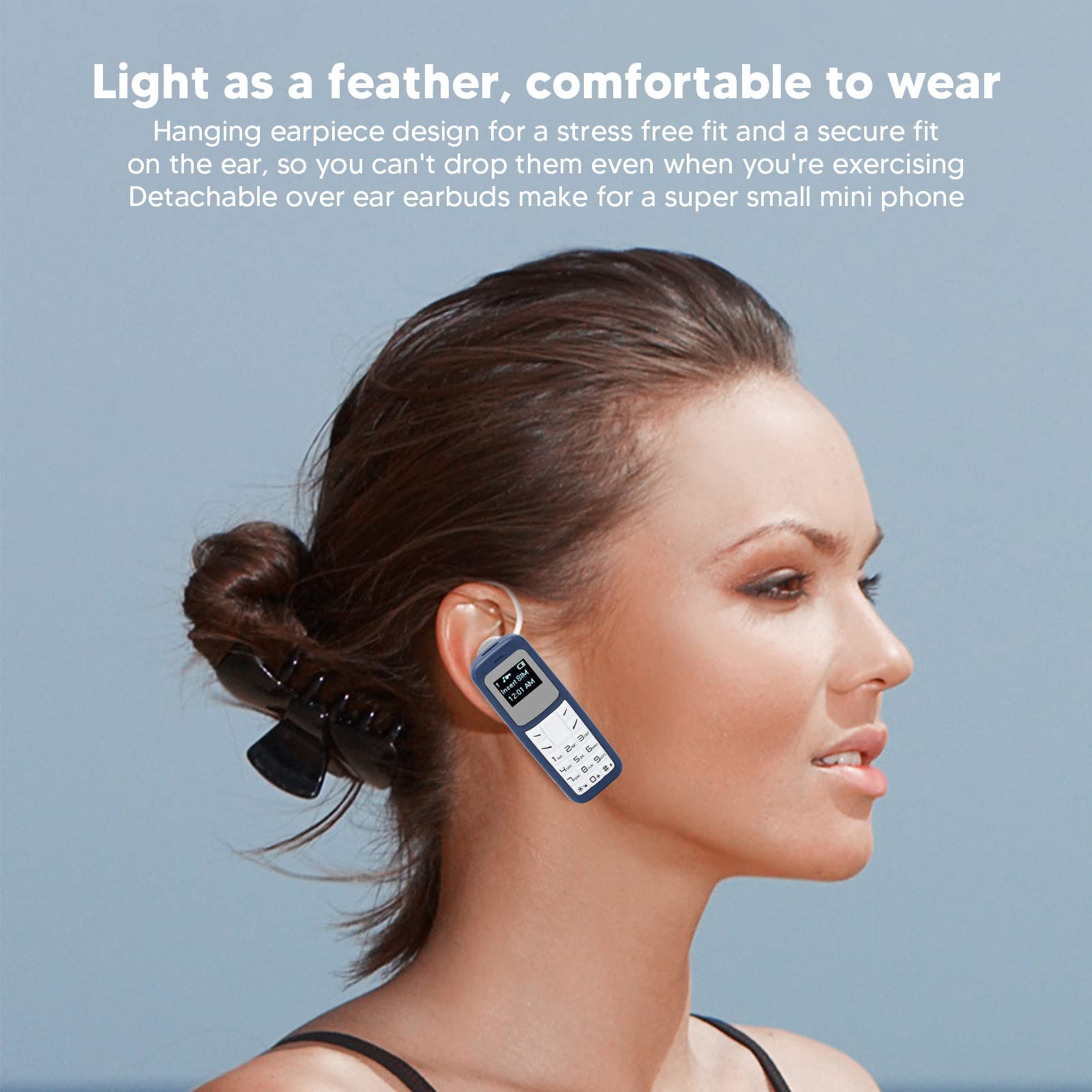 Mini Mobile Cell Phone - Tiny Bluetooth Headset Dialer with Ear Hook, SIM & MP3 Support, 2G Worldwide Compatible (0.66 Inch, Blue) - Perfect for Driving, Workouts & Hands-Free Calling