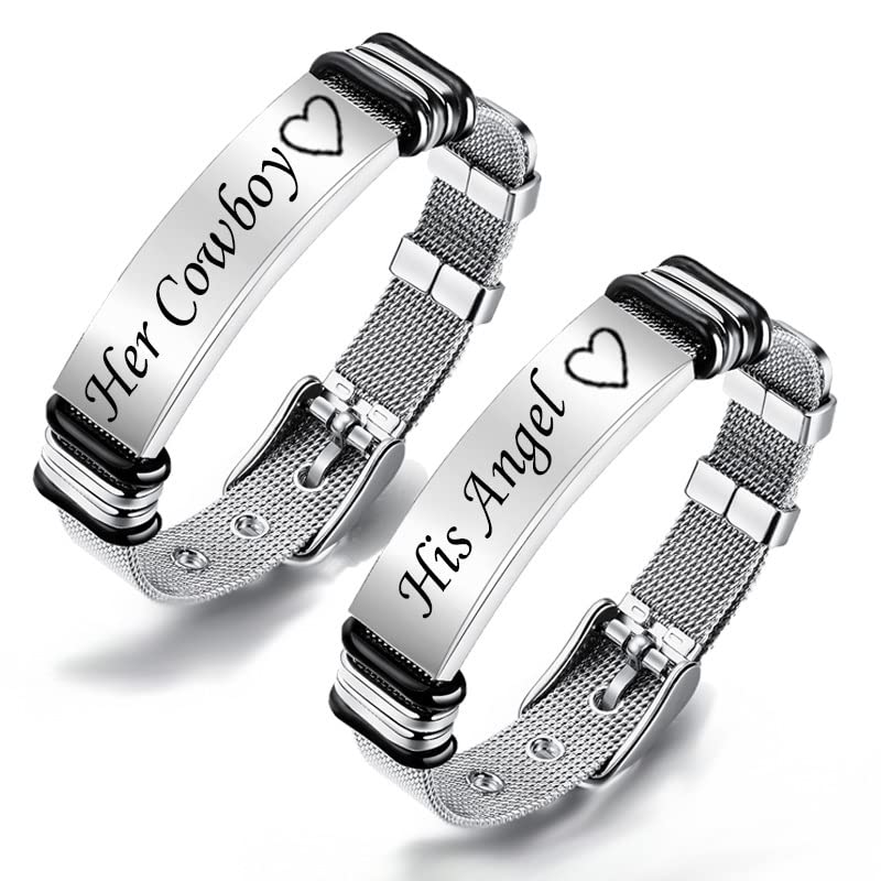 Custom Stainless Steel Couple Bracelets Set - His & Hers Personalized Name Engraved Matching Love Bracelets for Boyfriend & Girlfriend - Perfect Anniversary, Valentine's Day & Romantic Gifts for Couples - Date Night, Wedding Proposal & Relationship Keepsake