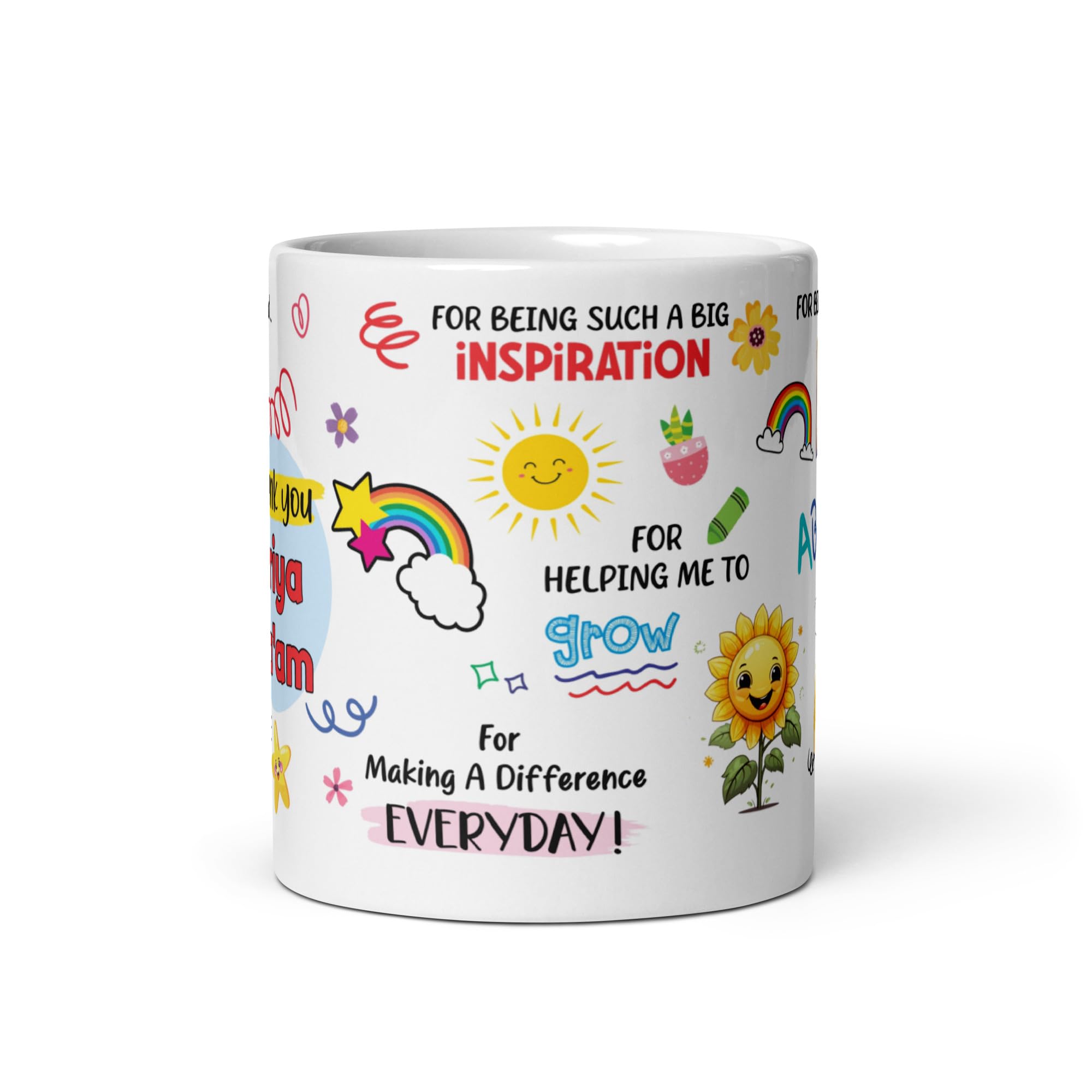 Personalized Teacher Mug - Custom Name Coffee Cup - 11oz Ceramic Tea Cup Gift for Educators - Best Thank You Present for Teachers (Ma'am/Sir) - Perfect for Classroom, Office or Retirement Celebration - 325ml