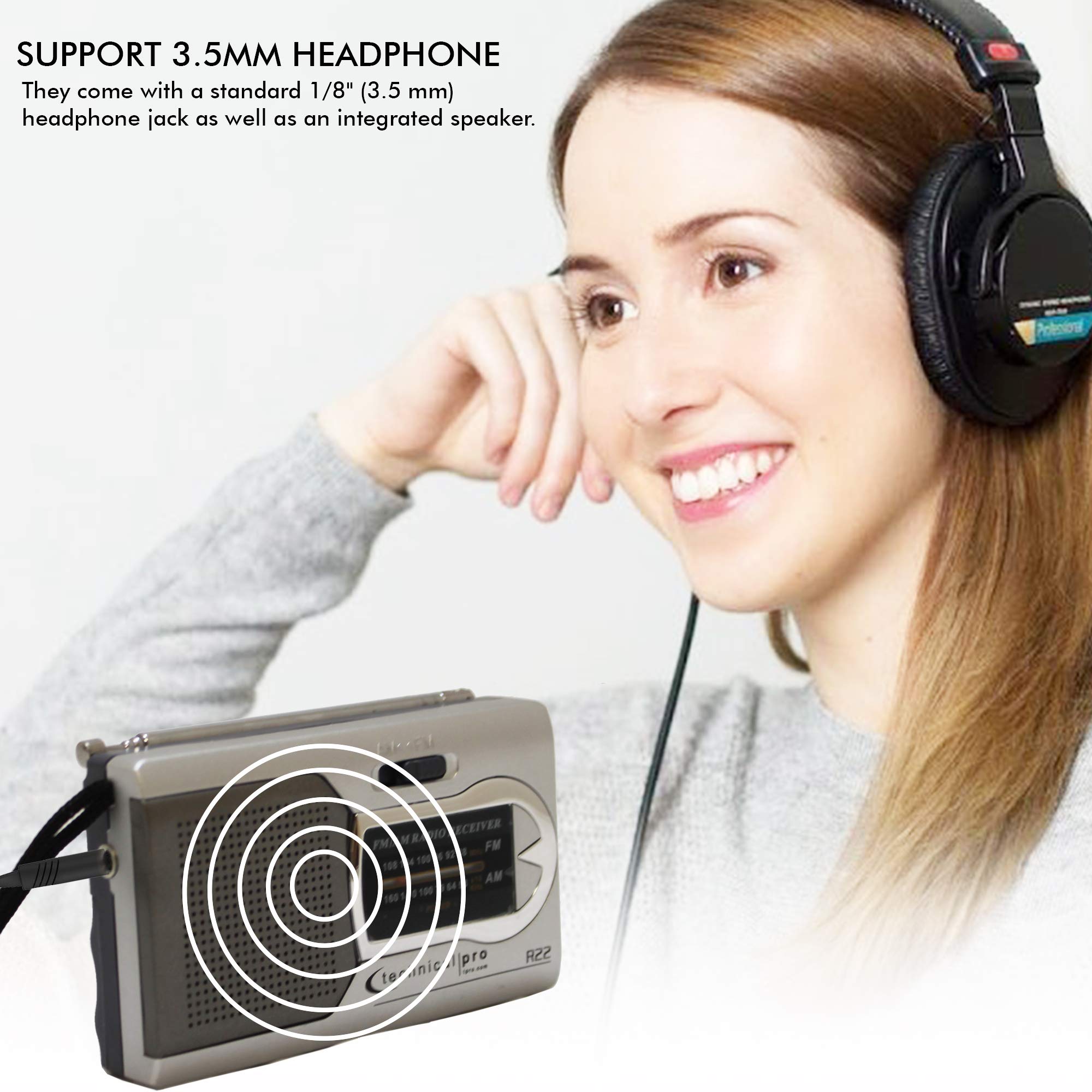 Portable AM FM Radio with Speaker - Battery Powered Handheld Radio with Manual Tuner, Headphone Jack & Adjustable Antenna - Durable Design for Home, Camping, Travel and Emergency Use